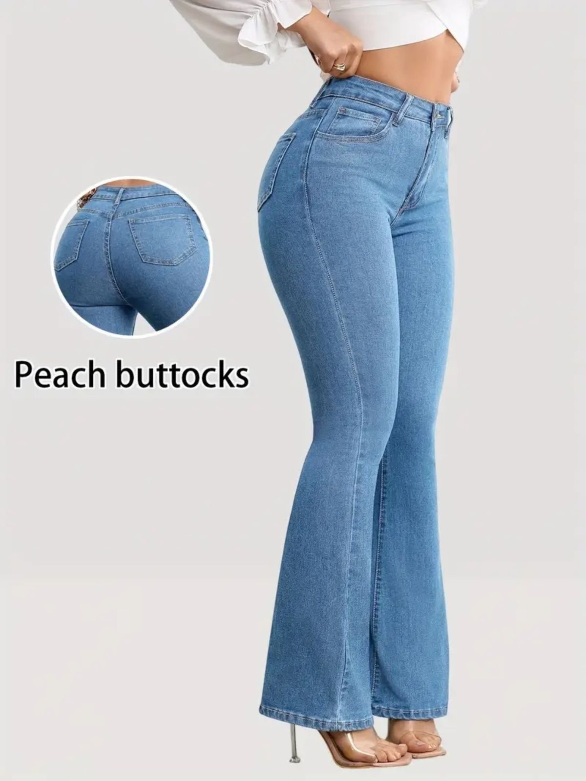 Calça Flare Jeans Feminina Kovali Premium Estilo Gringa Com Elastano Cintura Alta Levanta Bumbum Azul Claro