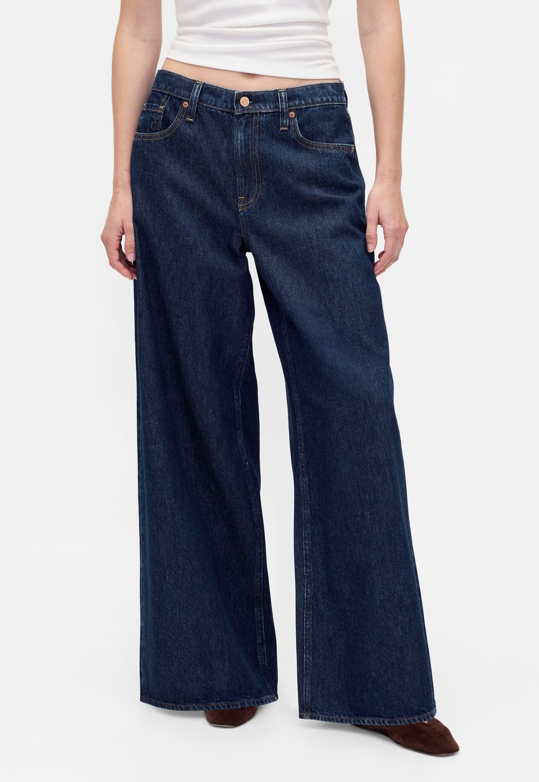 Calça Feminina GAP Modelagem Ampla Jeans Azul Marinho