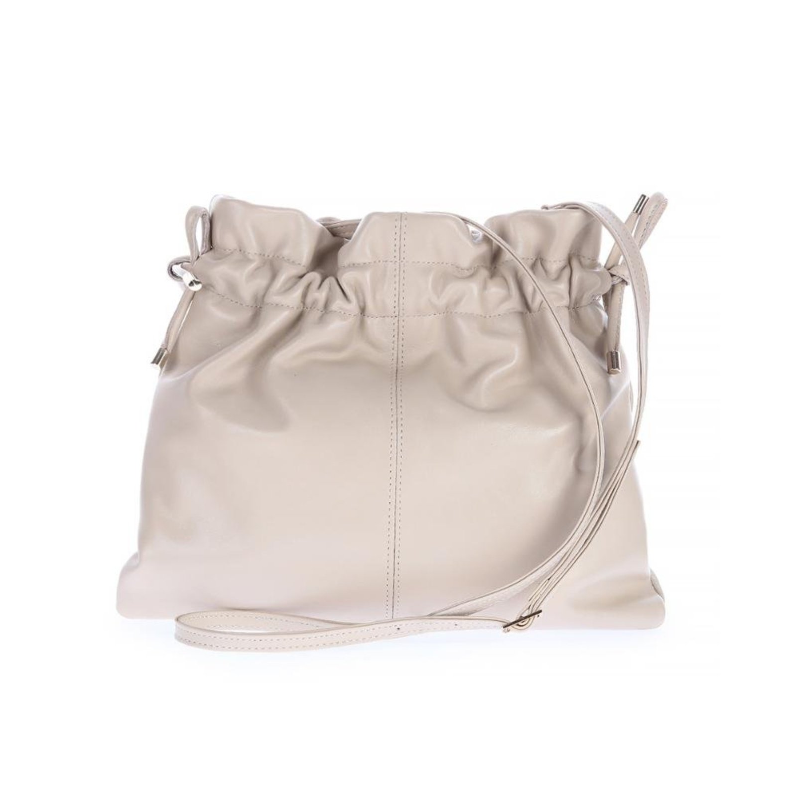 Mika - Bolsa Feminina Saco Off White Couro Legítimo com Fechamento Franzido Damannu Off-white