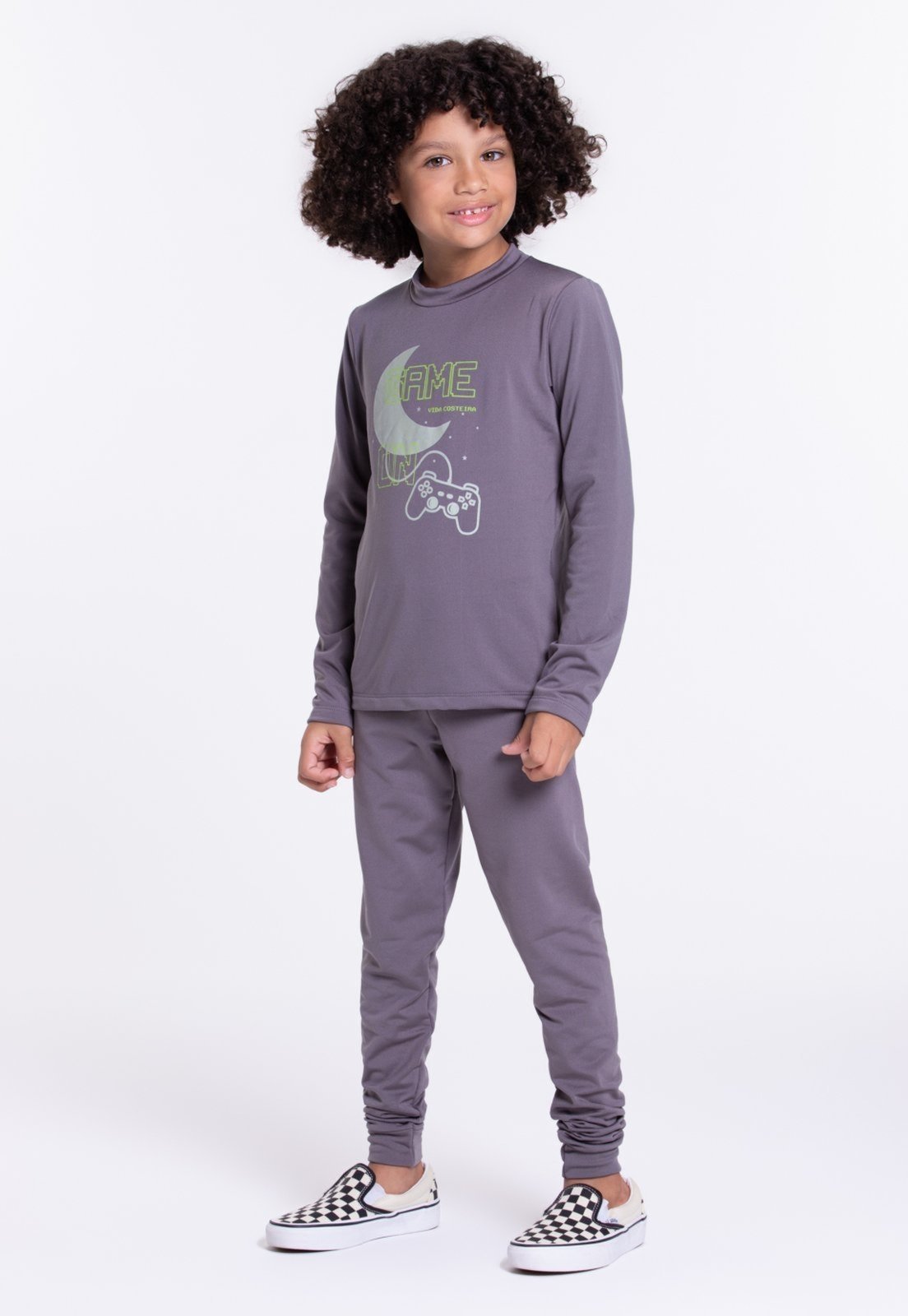 Vista 2 Infantil - Conjunto Térmico Brilha no Escuro Masculino Chumbo VIDA COSTEIRA cinza VIDA COSTEIRA cinza