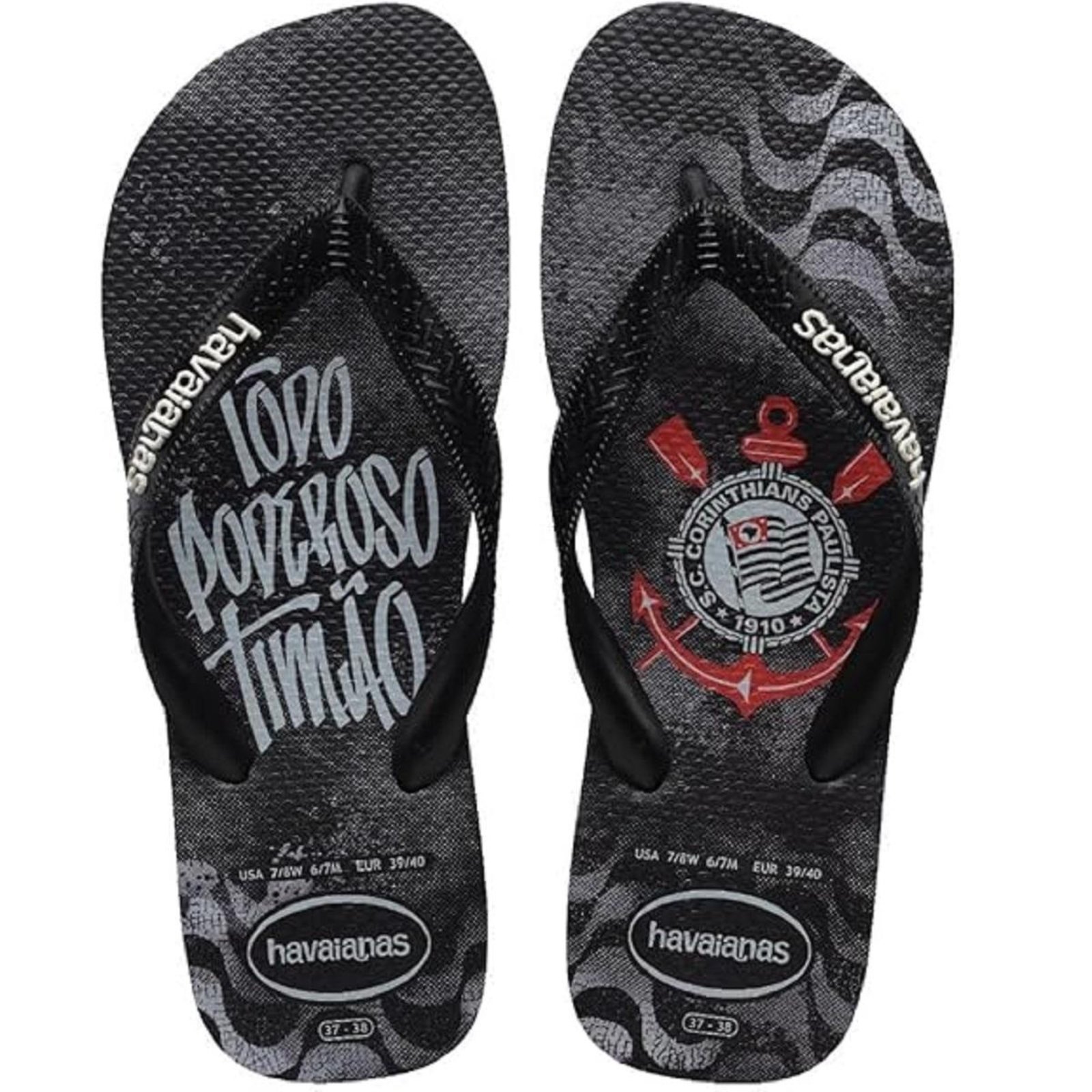 Chinelo Masculino Havaianas Top Times Corinthians Preto