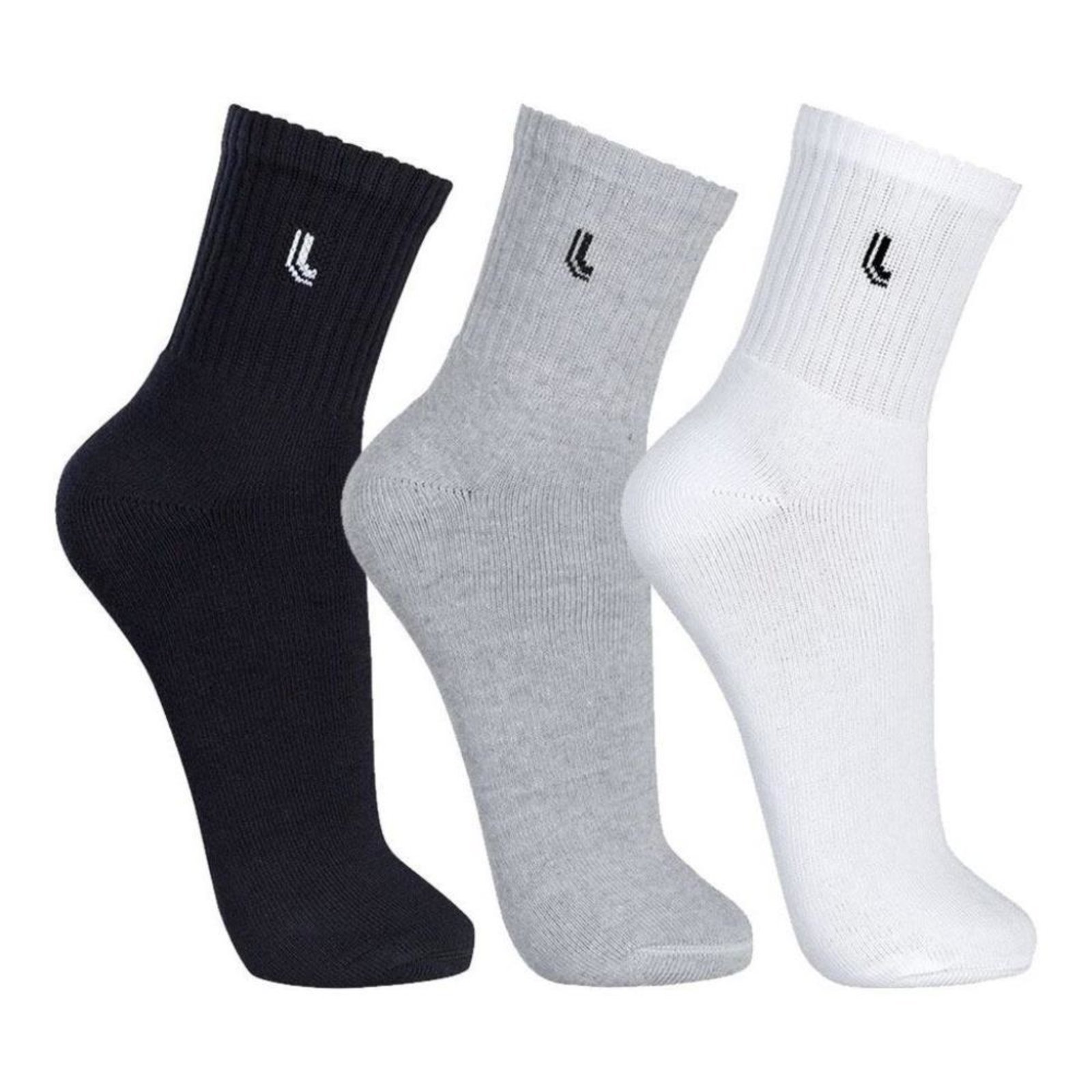 Vista 2 Kit 3 Pares Meia Lupo Masculino Cano Alto Sport 3245 Preto/Cinza branco Lupo branco