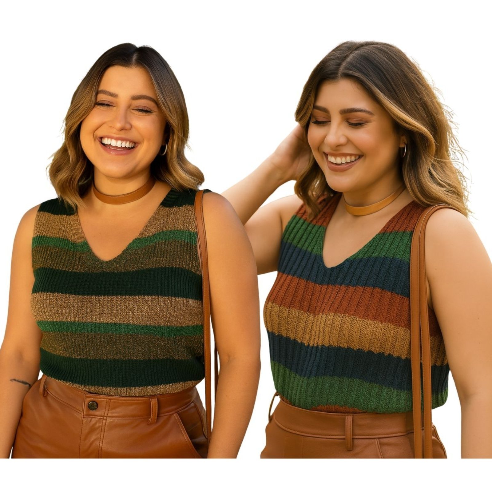 Kit 2 Regatas Tricô FMF Feminina Moda Casual Conforto Verde
