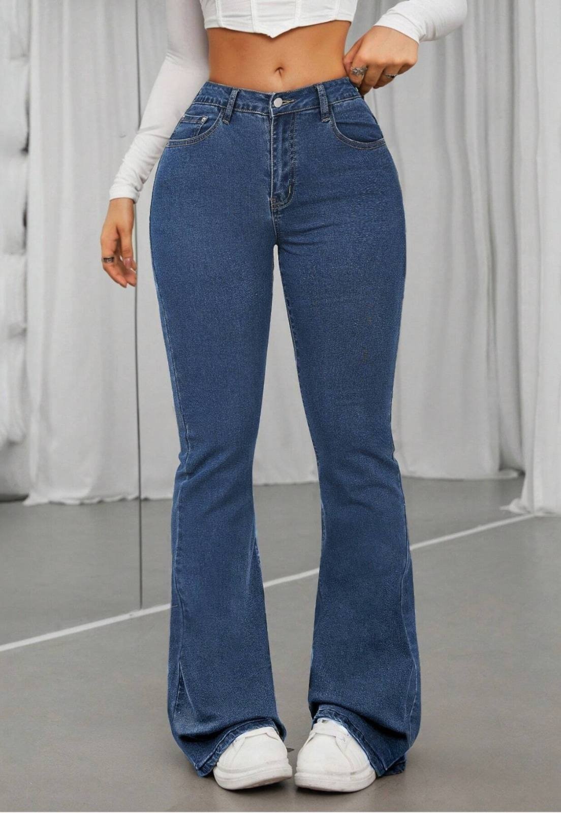 Vista 3 Kit 2 Calças Jeans Flare Feminina Lavagem Escura e Lavagem Clara Cintura Alta e Modelagem Perfeita TEX JEANS azul TEX JEANS azul
