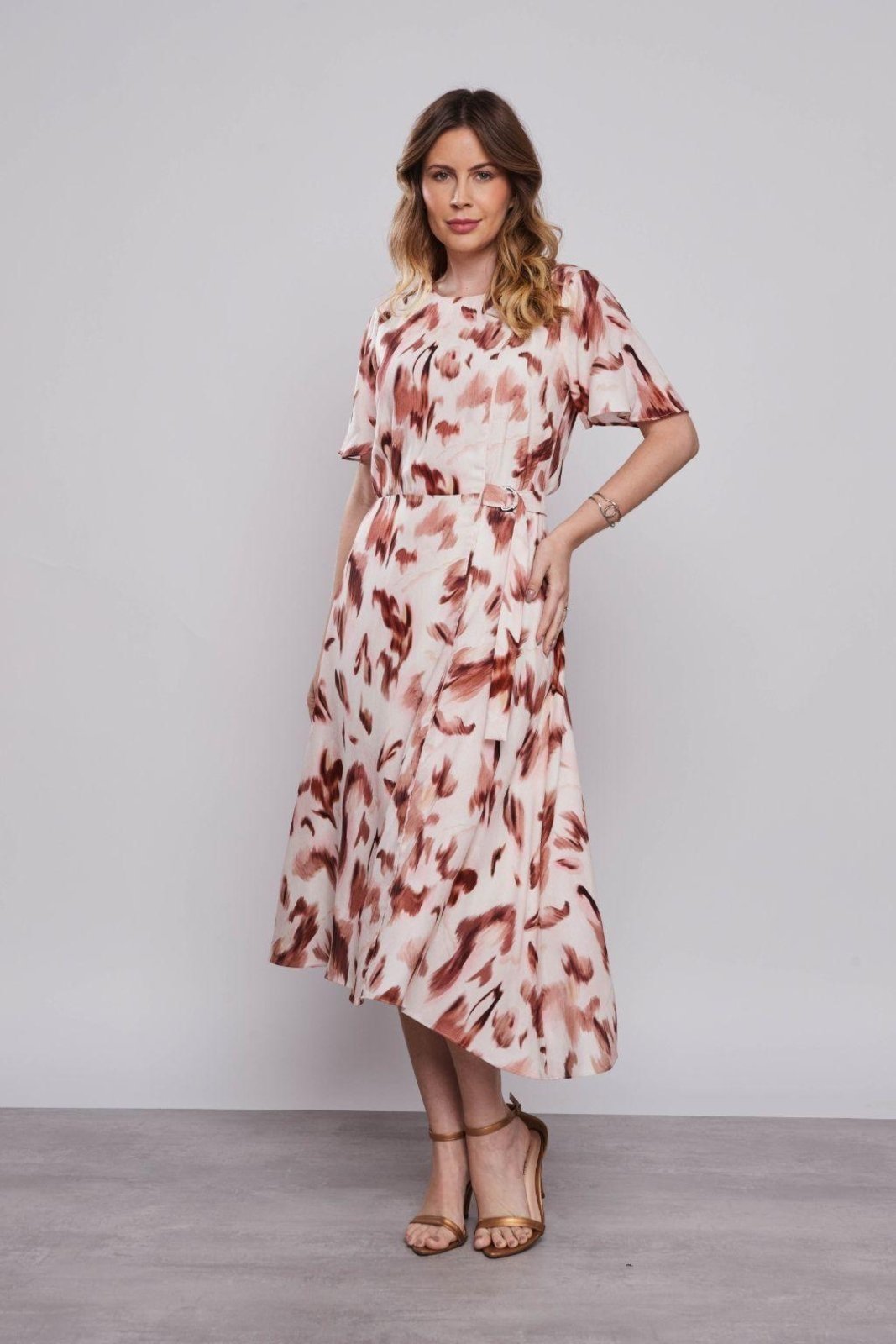 Vestido Midi Rubinella Evasê Onça Aquarelada Unica
