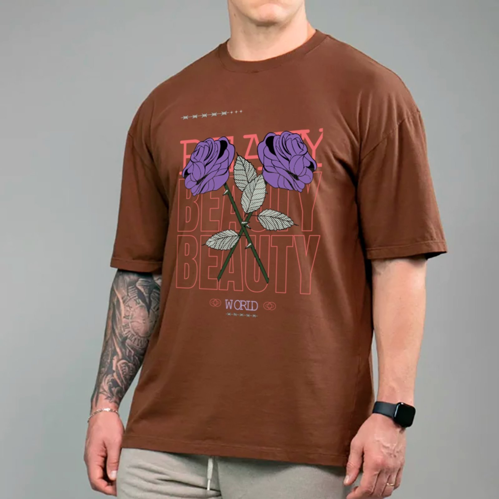 Camiseta Ousy Beauty Floral Oversized Unissex Marrom