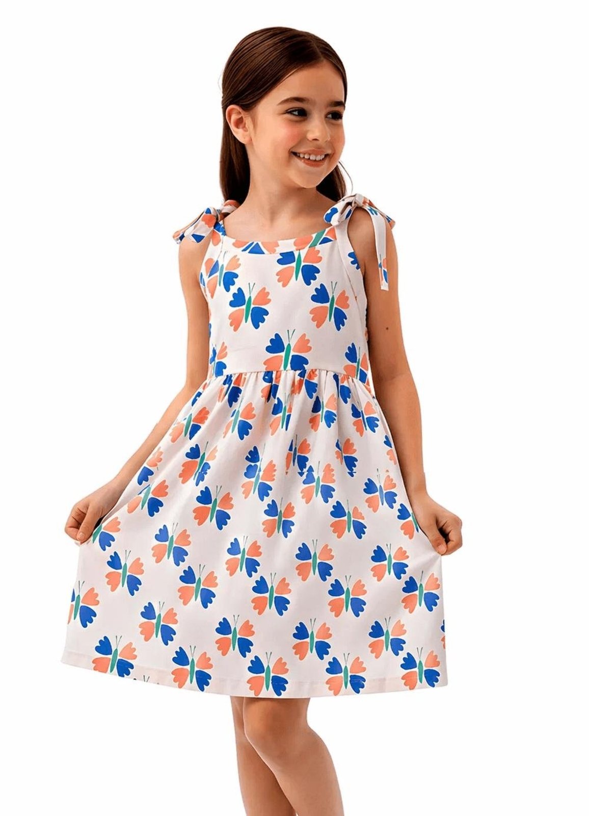 Infantil - Vestido Menina Voar Colorido Alphabeto Nude Bege