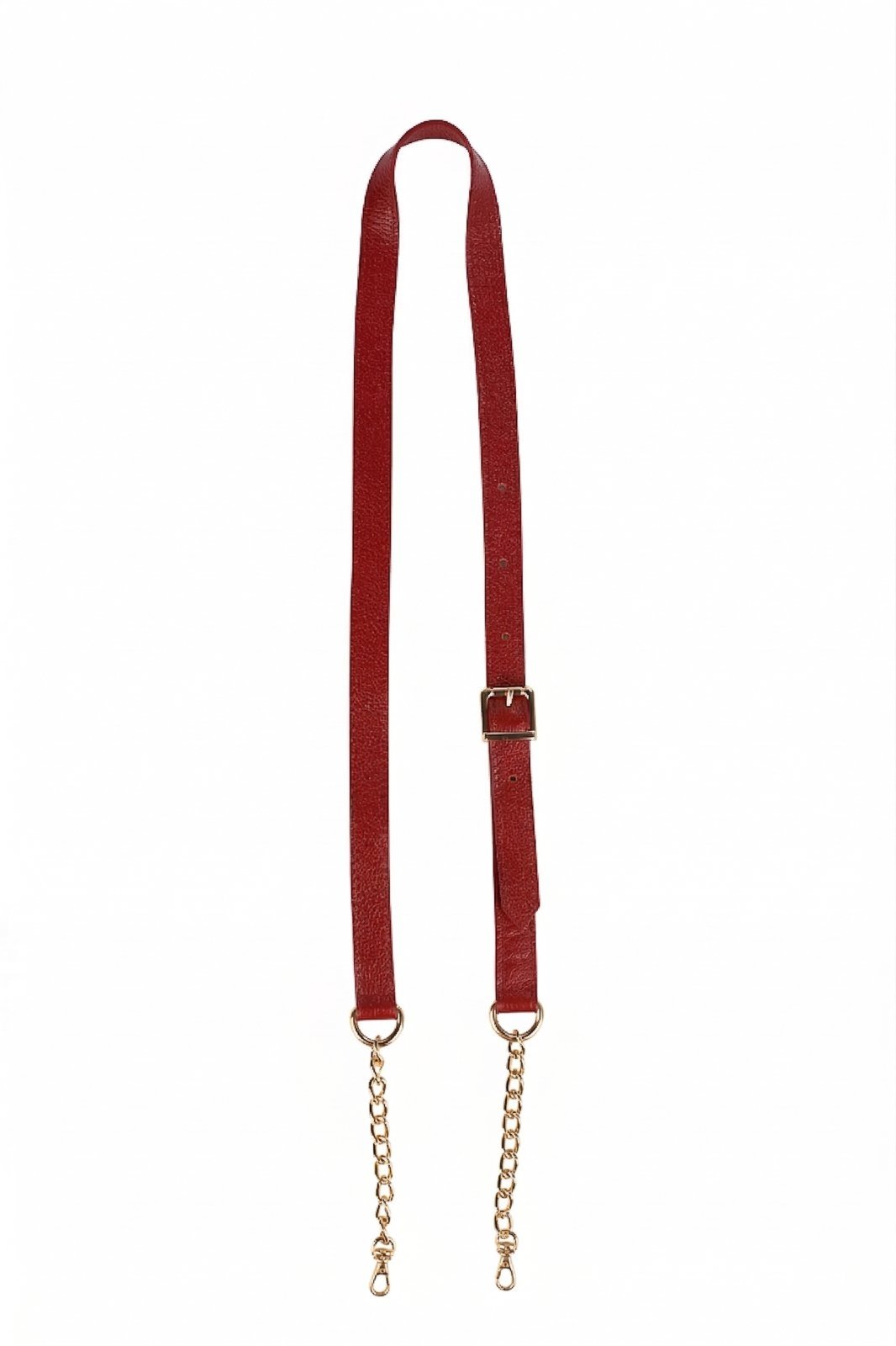 Alça de couro com corrente e regulagem de fivela - Vermelho