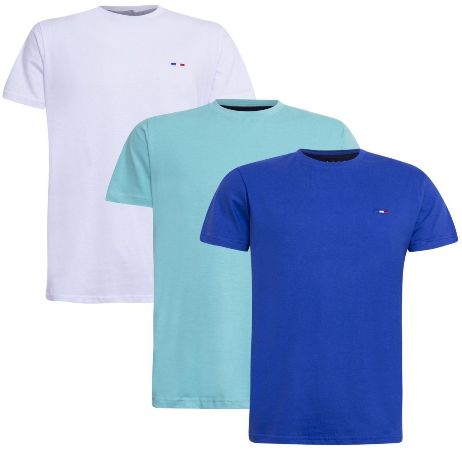 Kit 3 Peças Camisetas Básicas Masculina Industrie em Algodão Premium no Estilo Tommy Bordado França Branco Royal