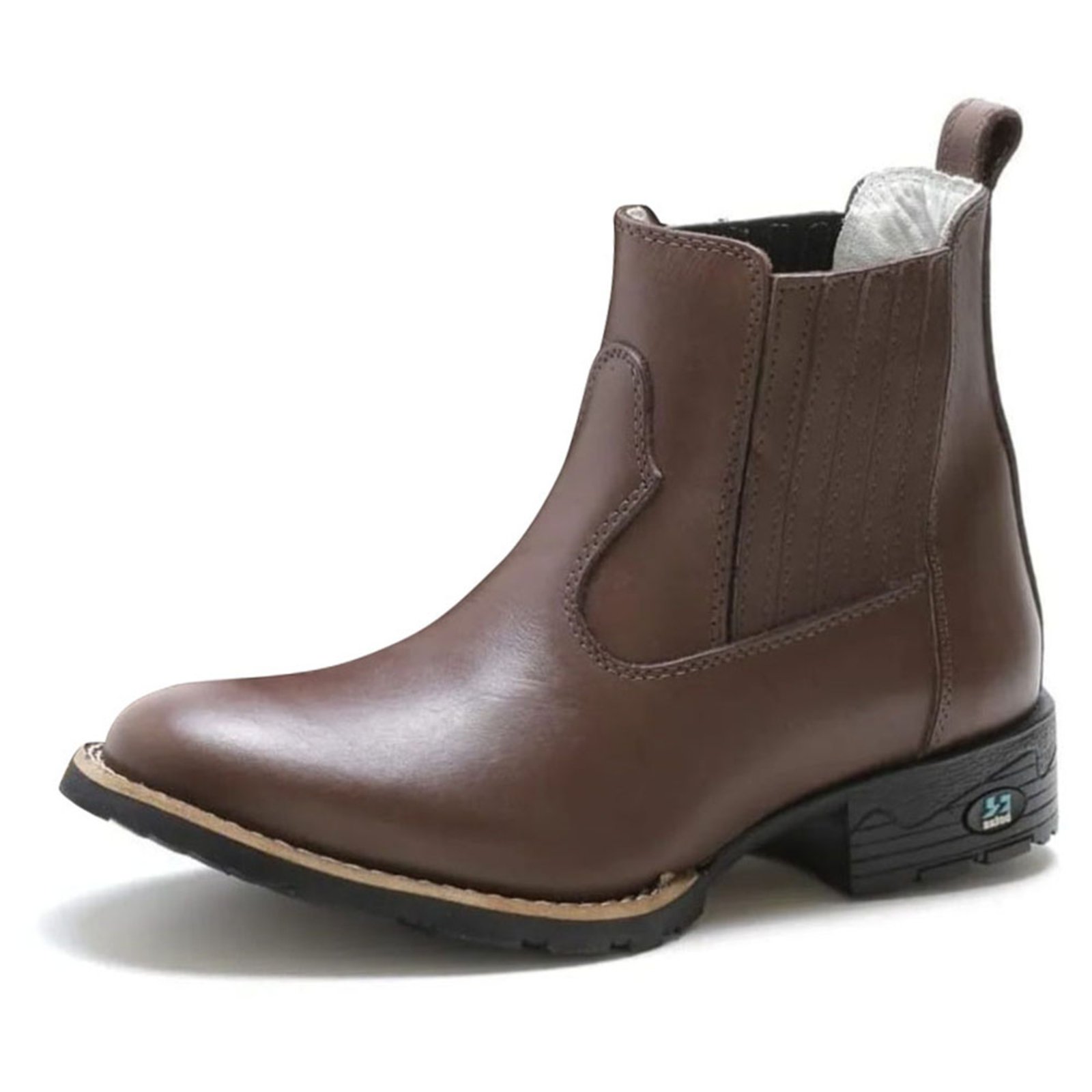 Bota Masculina RR Botas Country Texana Lisa em Couro Com Elastico Bico Redondo Marrom