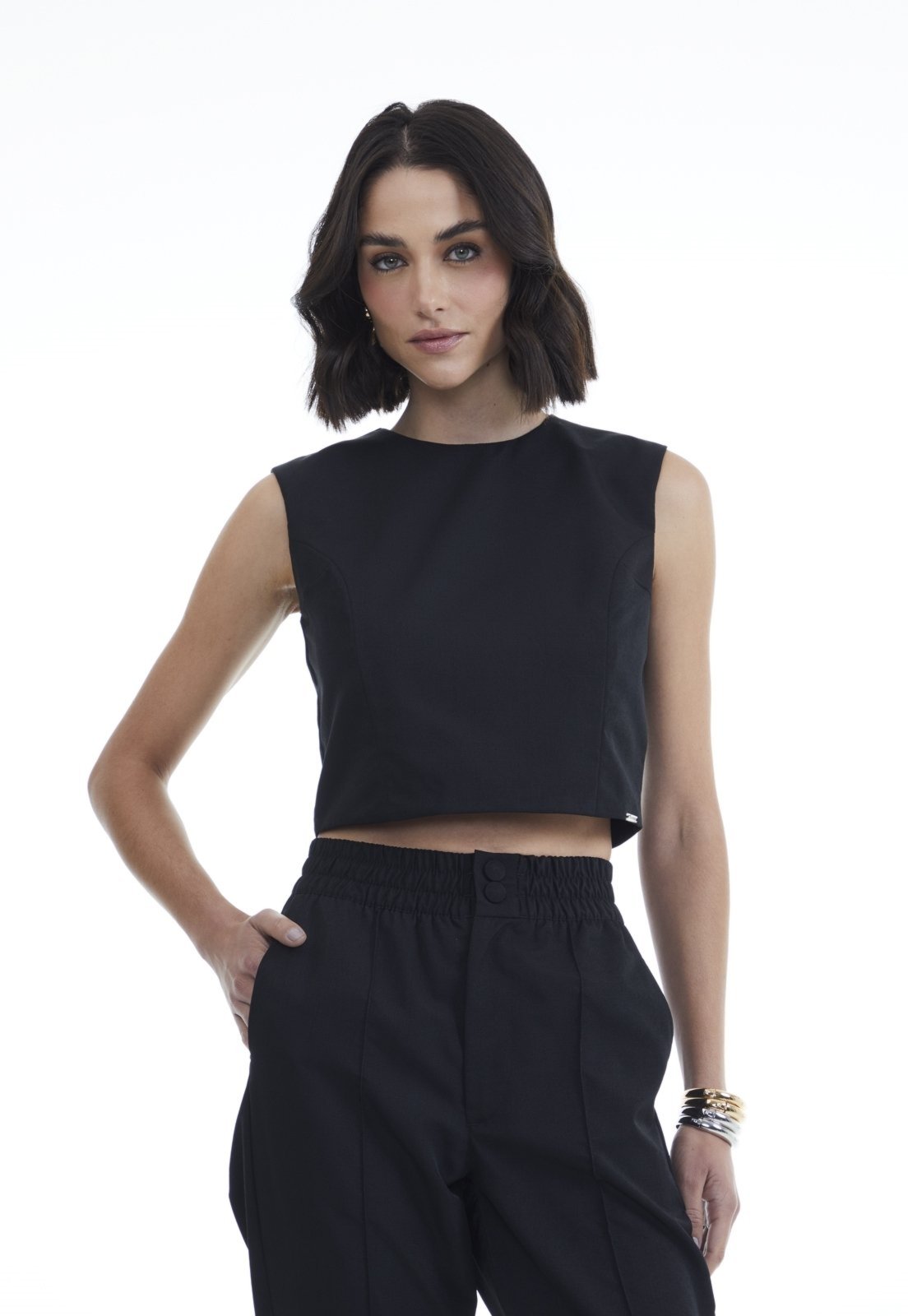 Vista 2 Blusa Regata Traymon Com Recortes preto Traymon preto