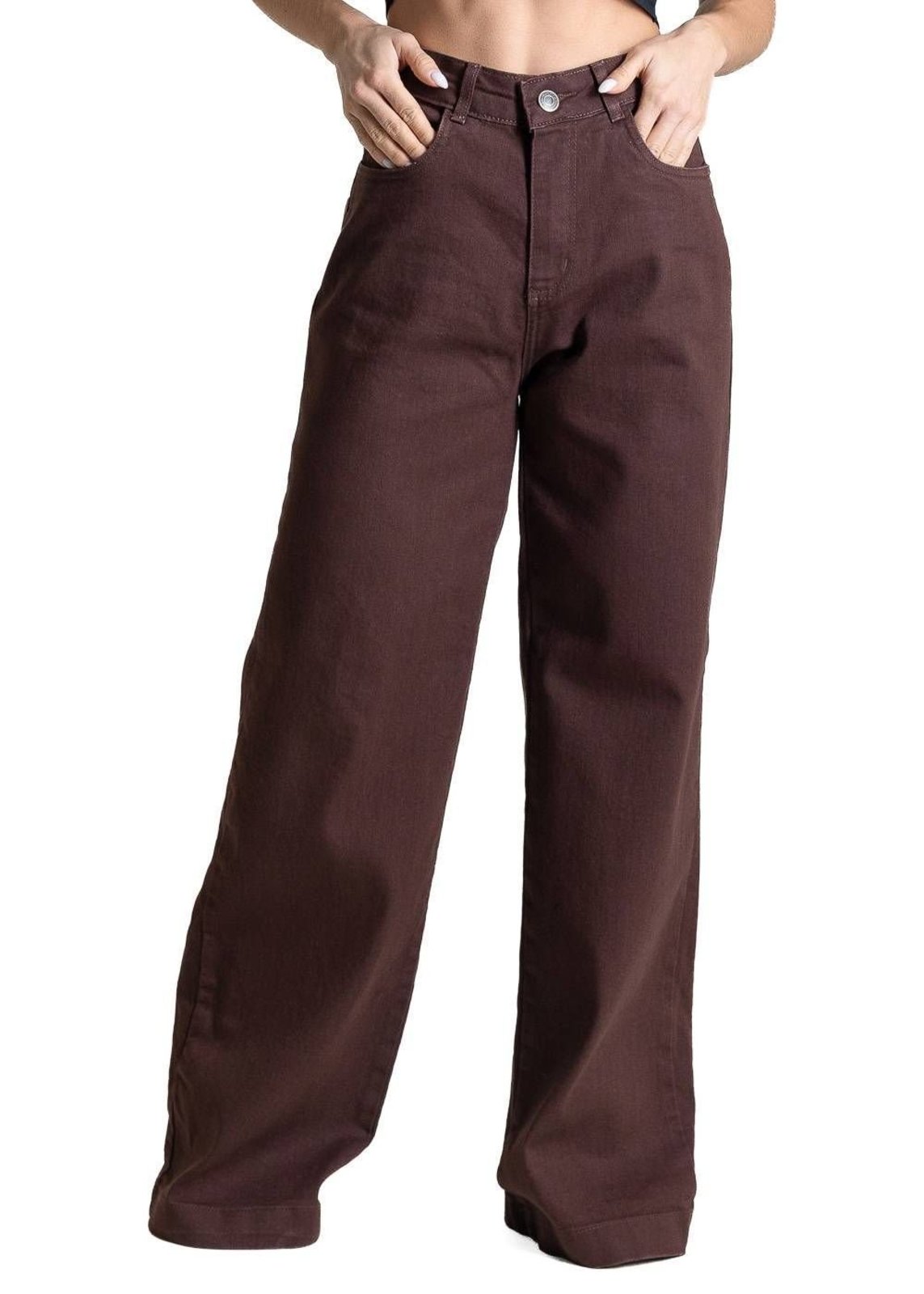 Calça Sarja Sawary Wide Leg - 284117 - Marrom - Sawary