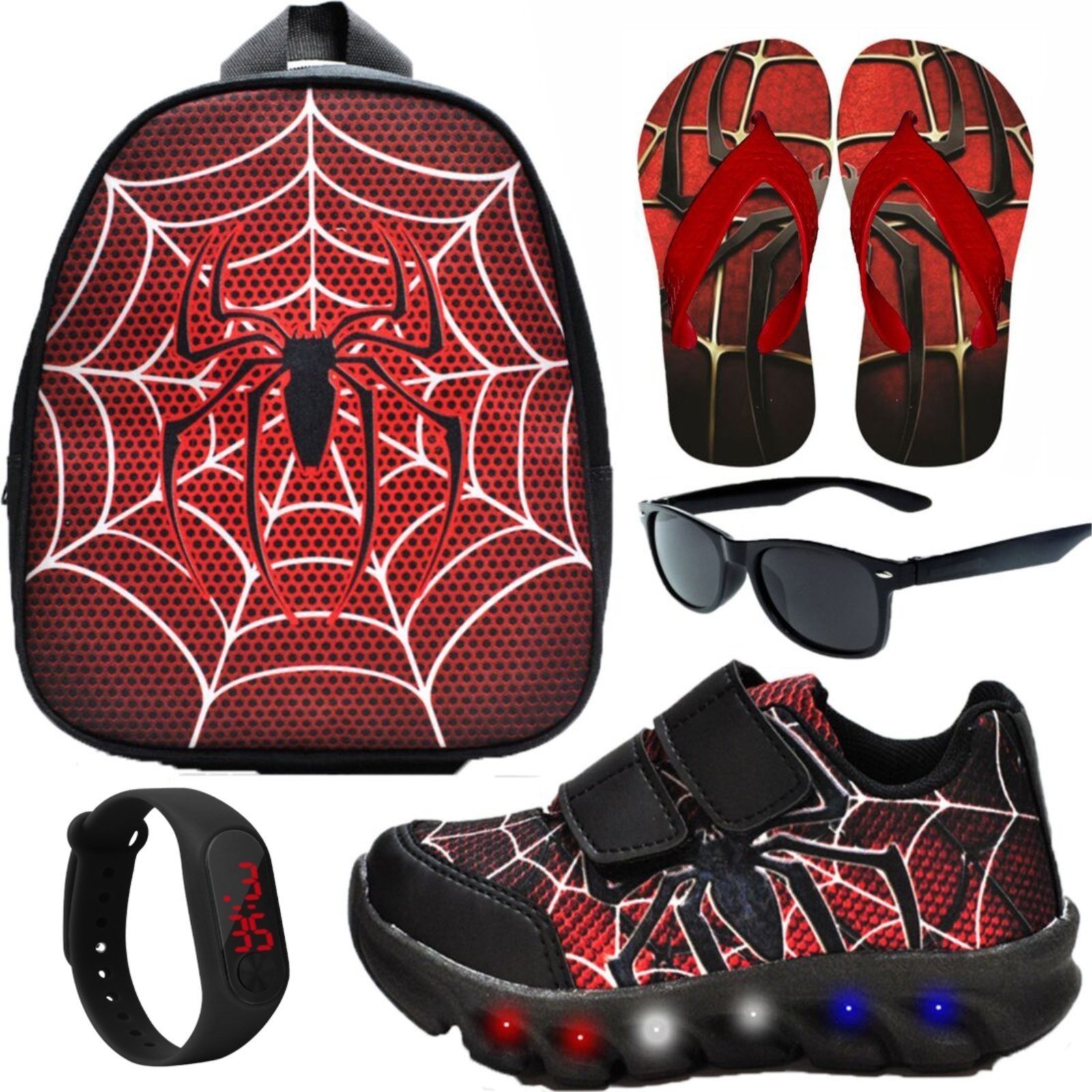 Infantil – Tenis Masculino de Led Aranha Calce Facil Original + Mochila + Brindes