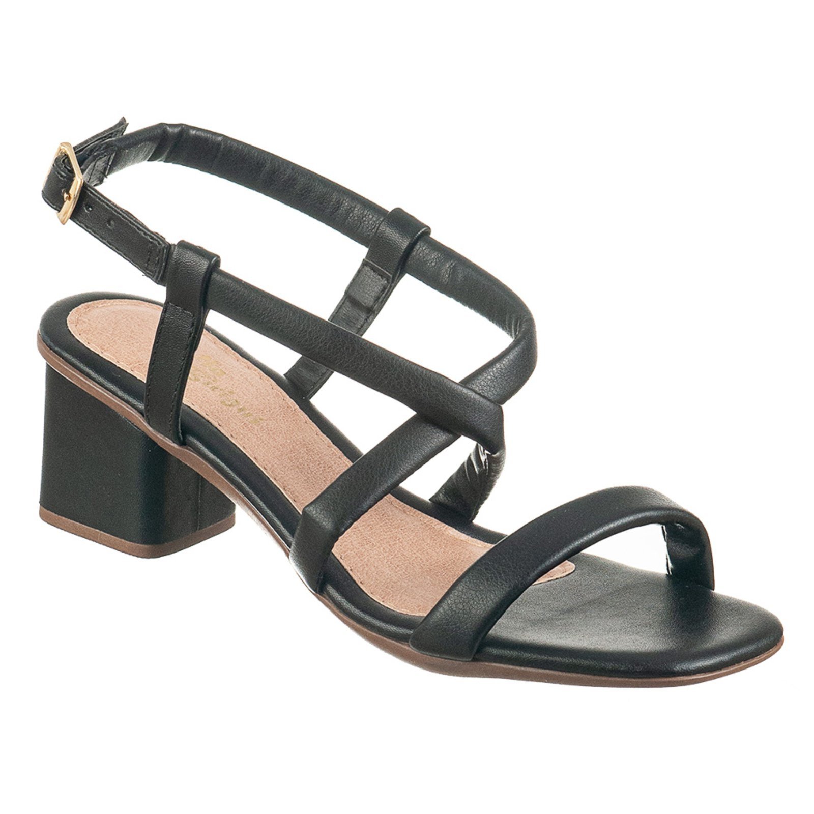 Sandália Feminina Salto Médio Com Tiras Soft Conforto Moda Preto