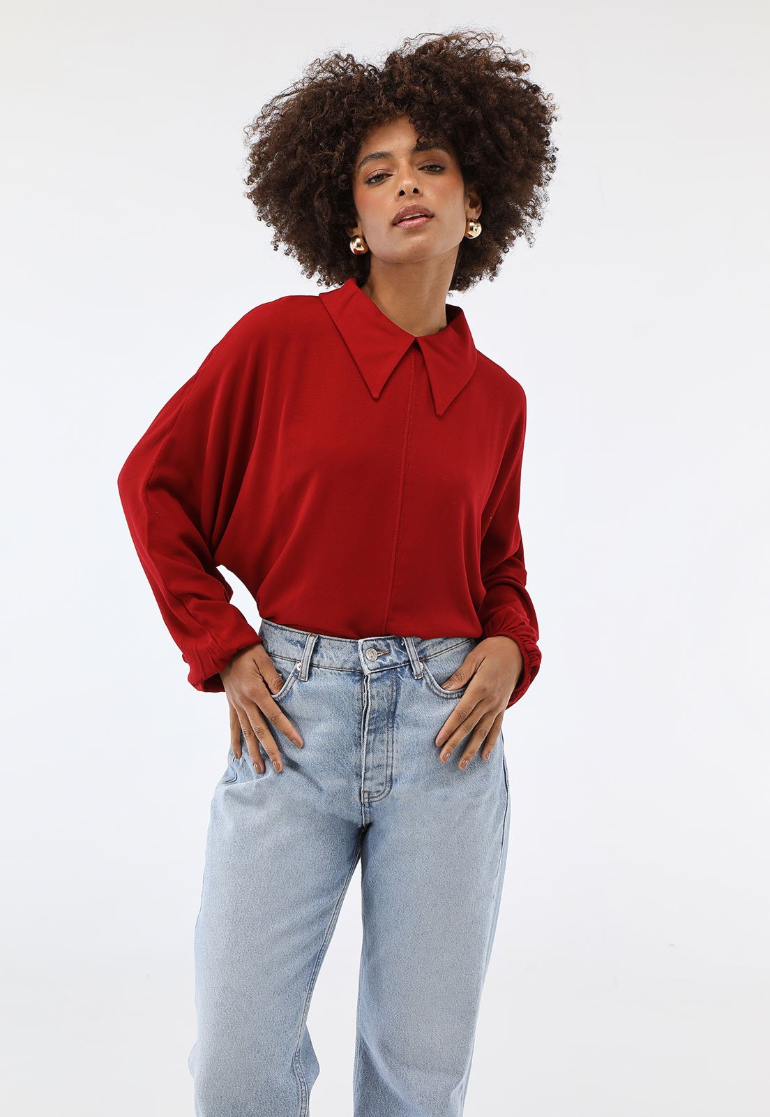 Blusa Lez a Lez Reta Crepe Alfaiataria Vermelha