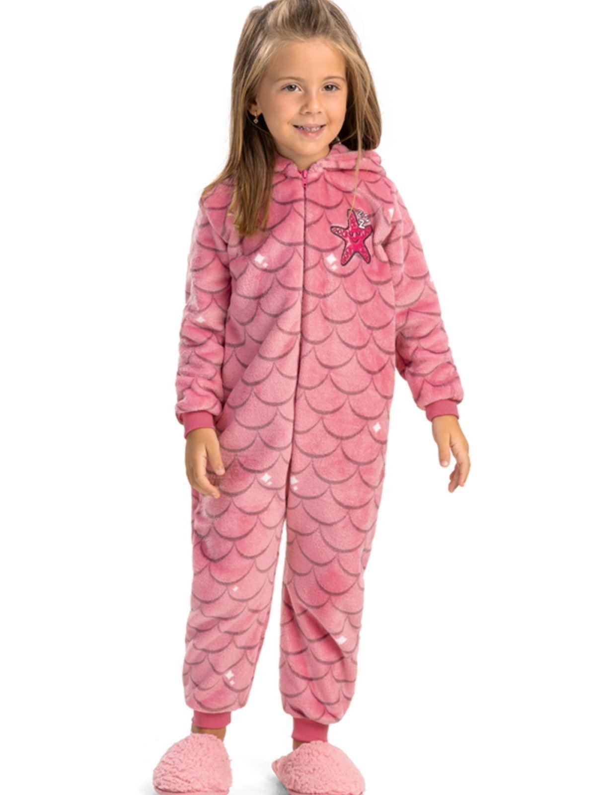 Macacão de Inverno Com Capuz Menina Soft Fleece Magicamente Sereia Rosa