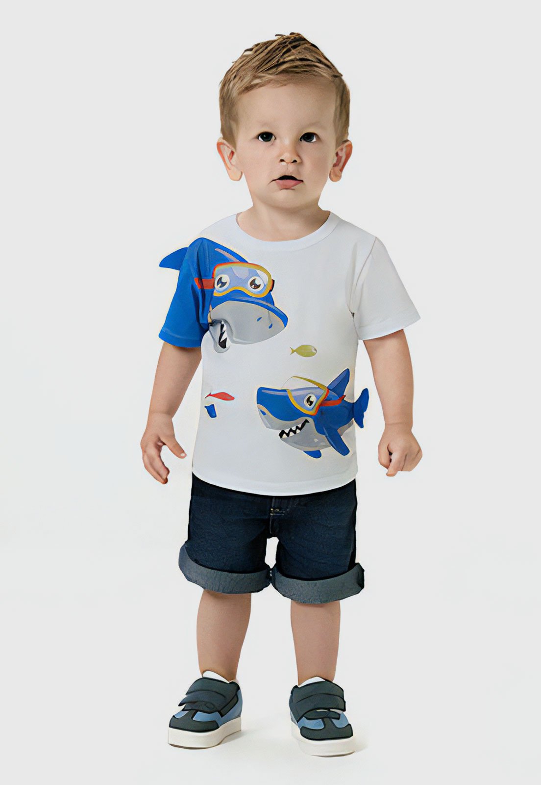 Camiseta Manga Curta Kyly Tubarões Branca