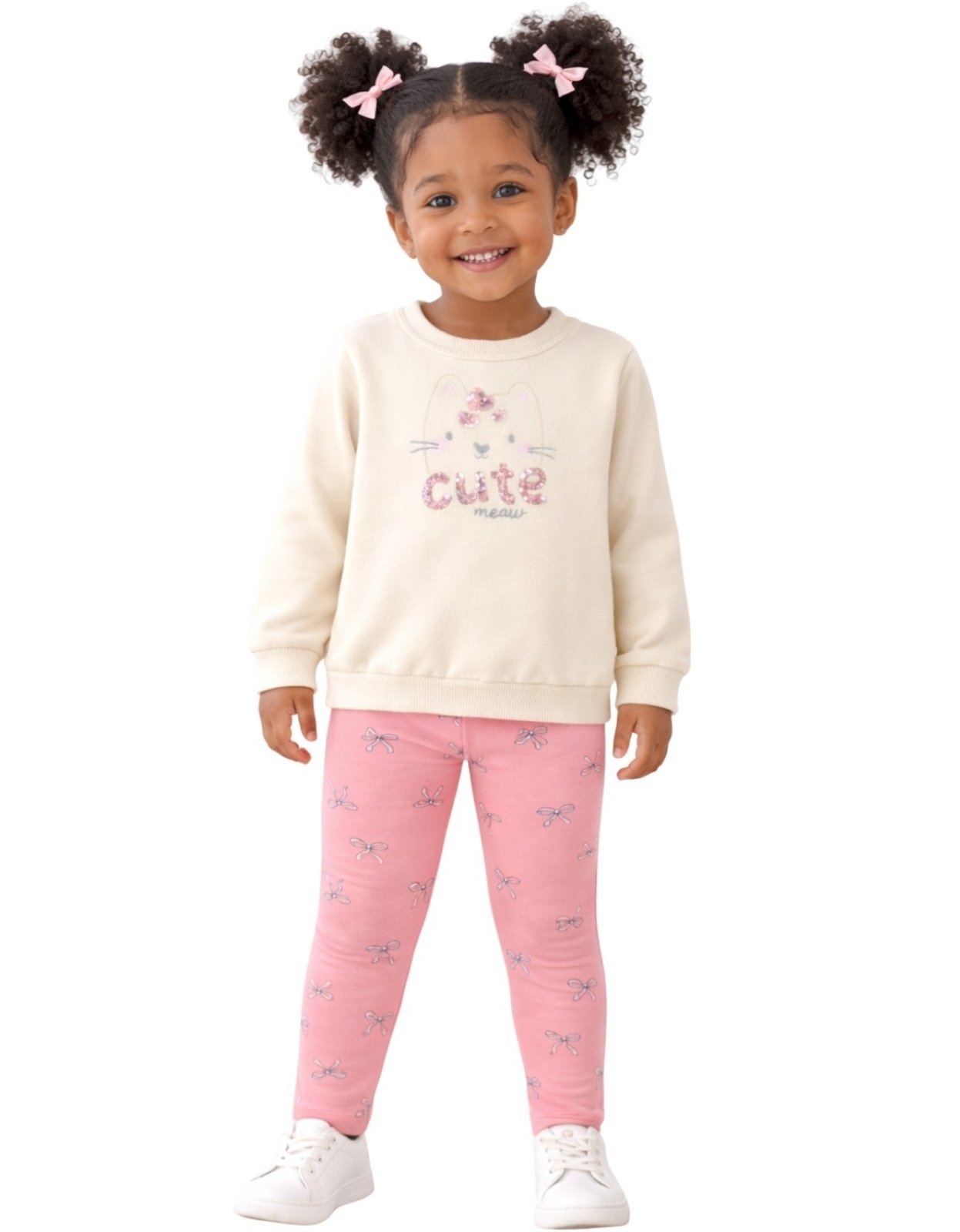 Infantil - Conjunto Menina Blusa Moletom e Legging Molecotton Brandili Gatinho Nude