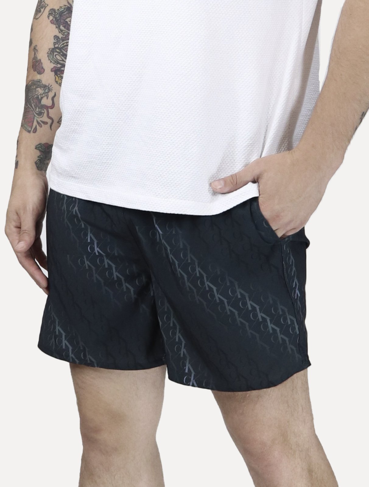 Short Calvin Klein Swimwear Masculino D'Água Elástico Monogram Preto