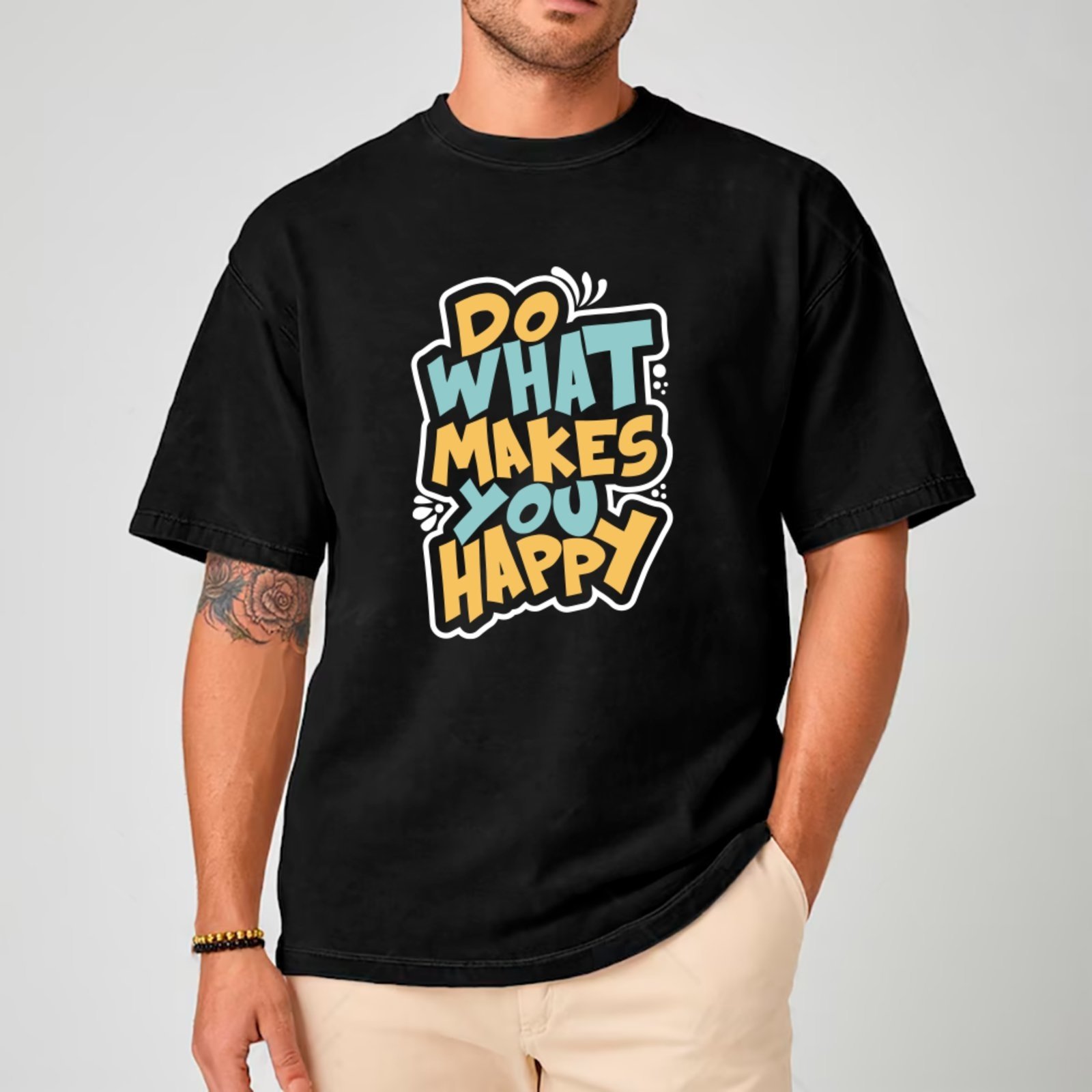 Camiseta Ousy Unissex Do What Makes You Happy Básica Preto