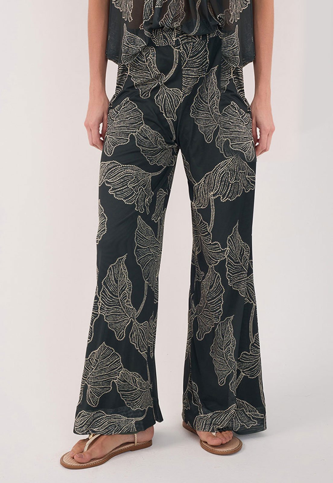 Calça Dress To Pantalona Folhagem Verde