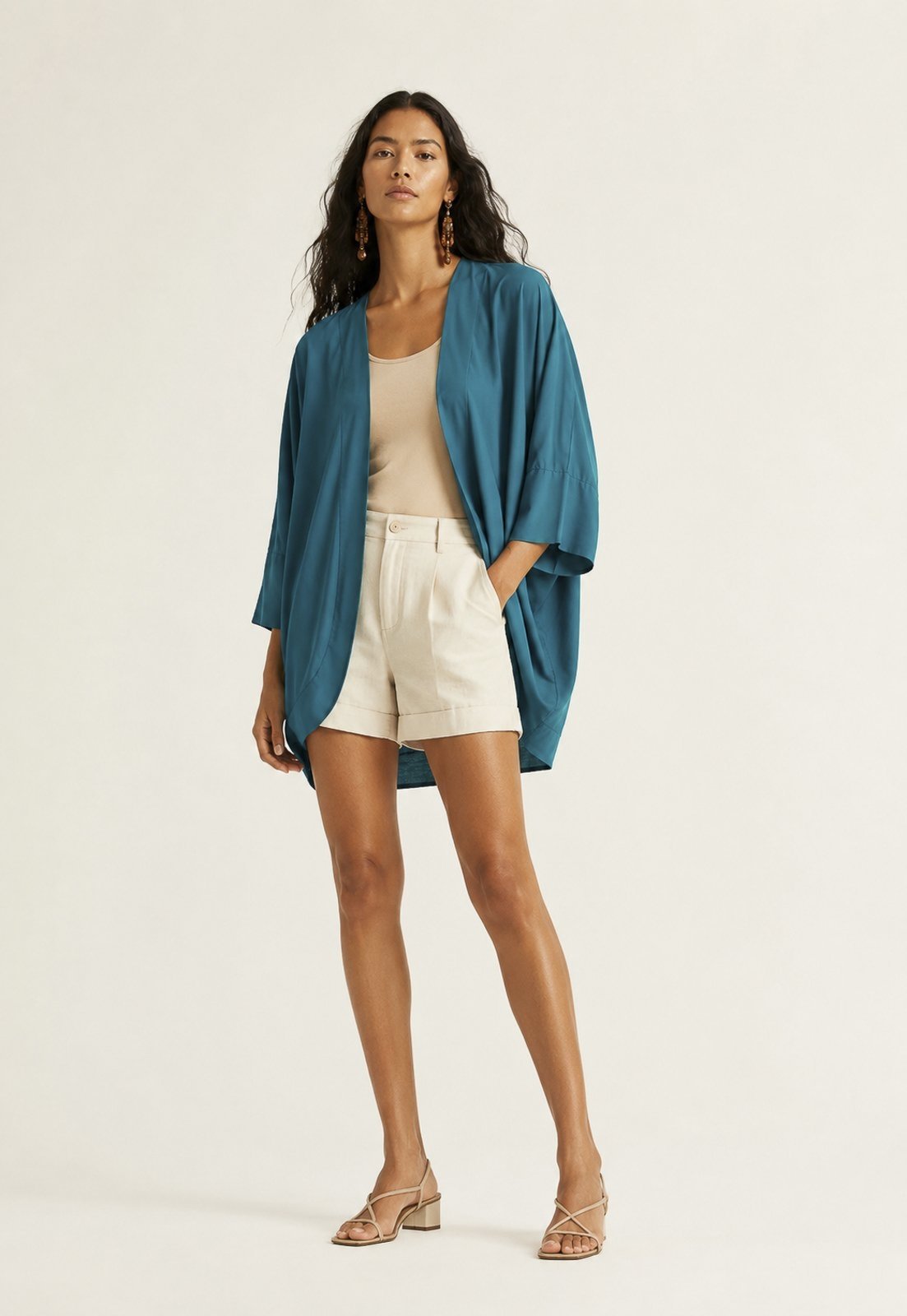 Kimono CabanaFree de Viscose Manga Ampla Verde