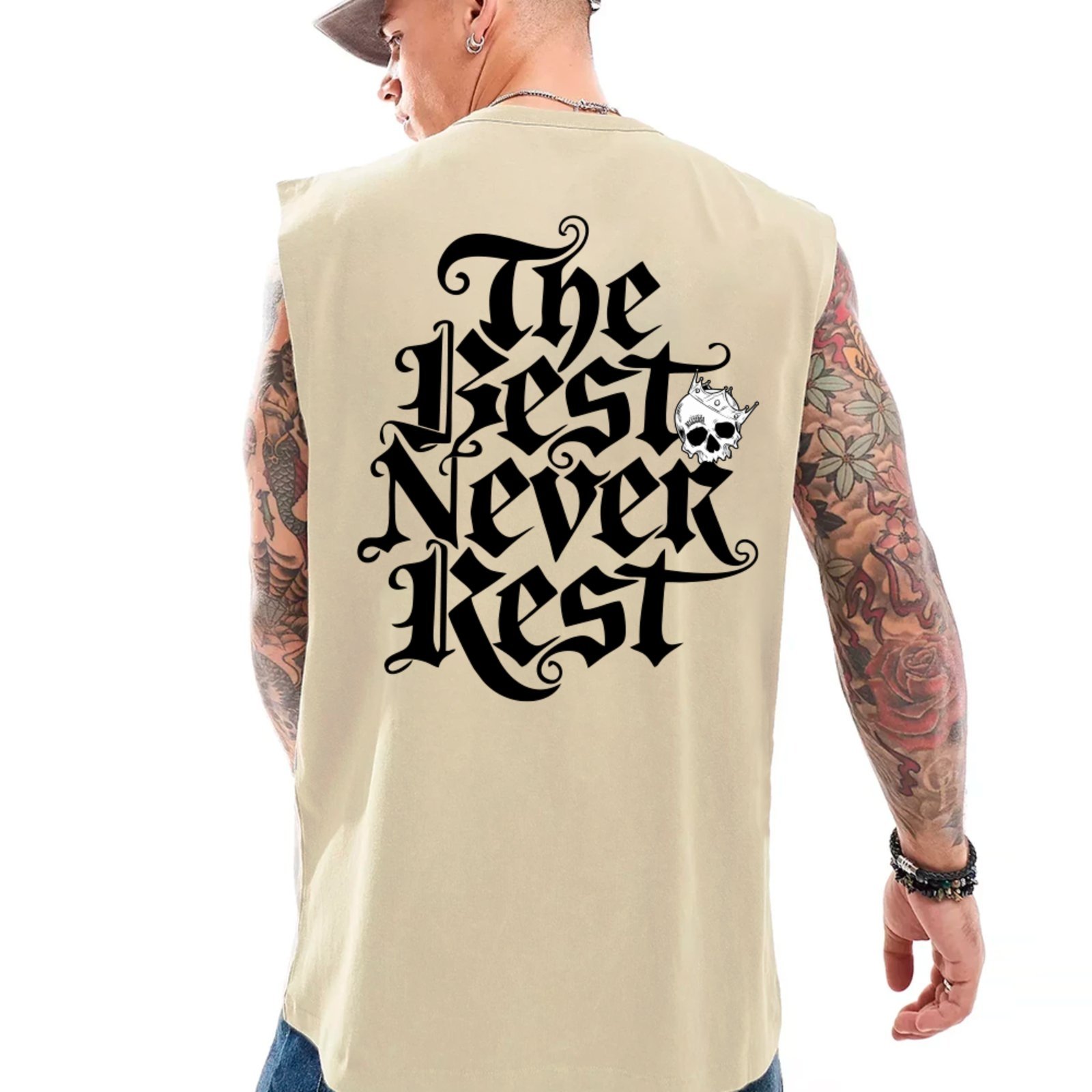 Camiseta Regata Machão Ousy The Best Never Rest Oversized Masculina Off White