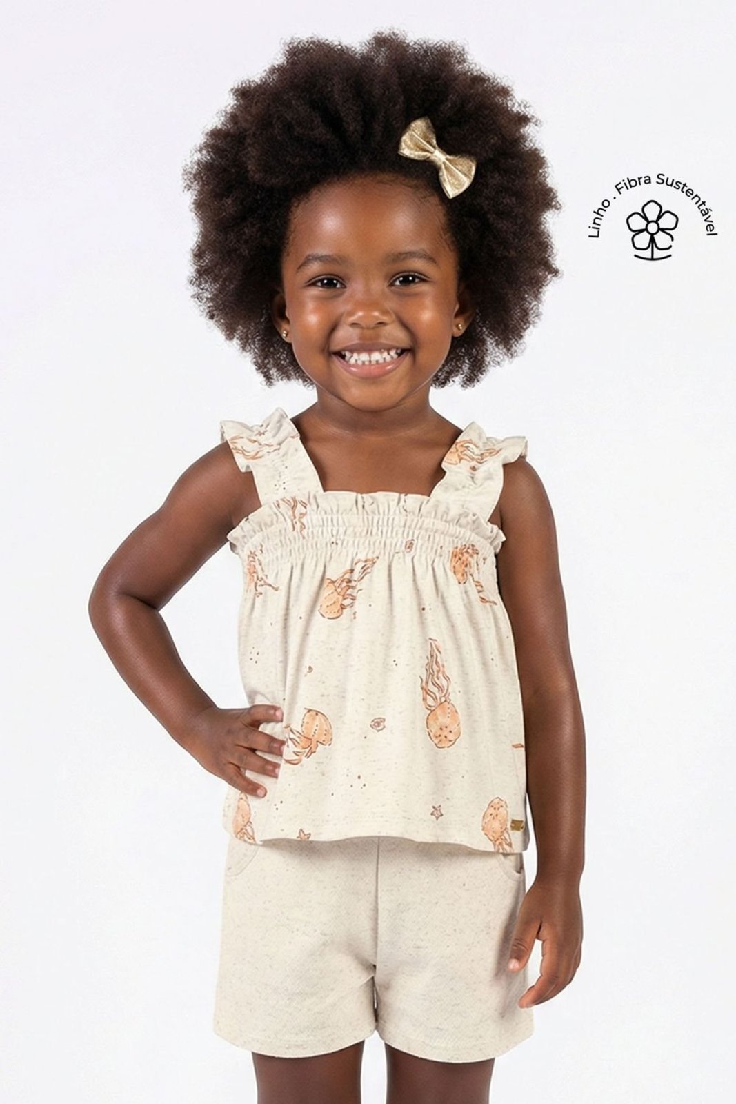 Infantil - Conjunto Menina Linho Jellyfish Colorittá Bege