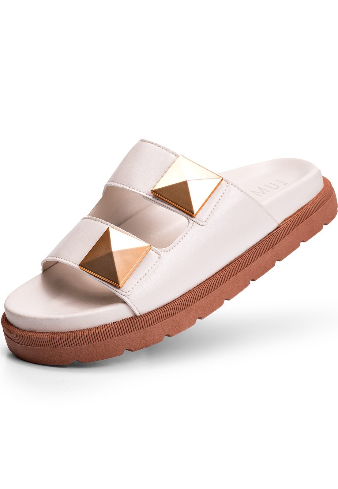 Papete Feminina Lumiss Chinelo Casual Confortável Spike Pirâmide Off White