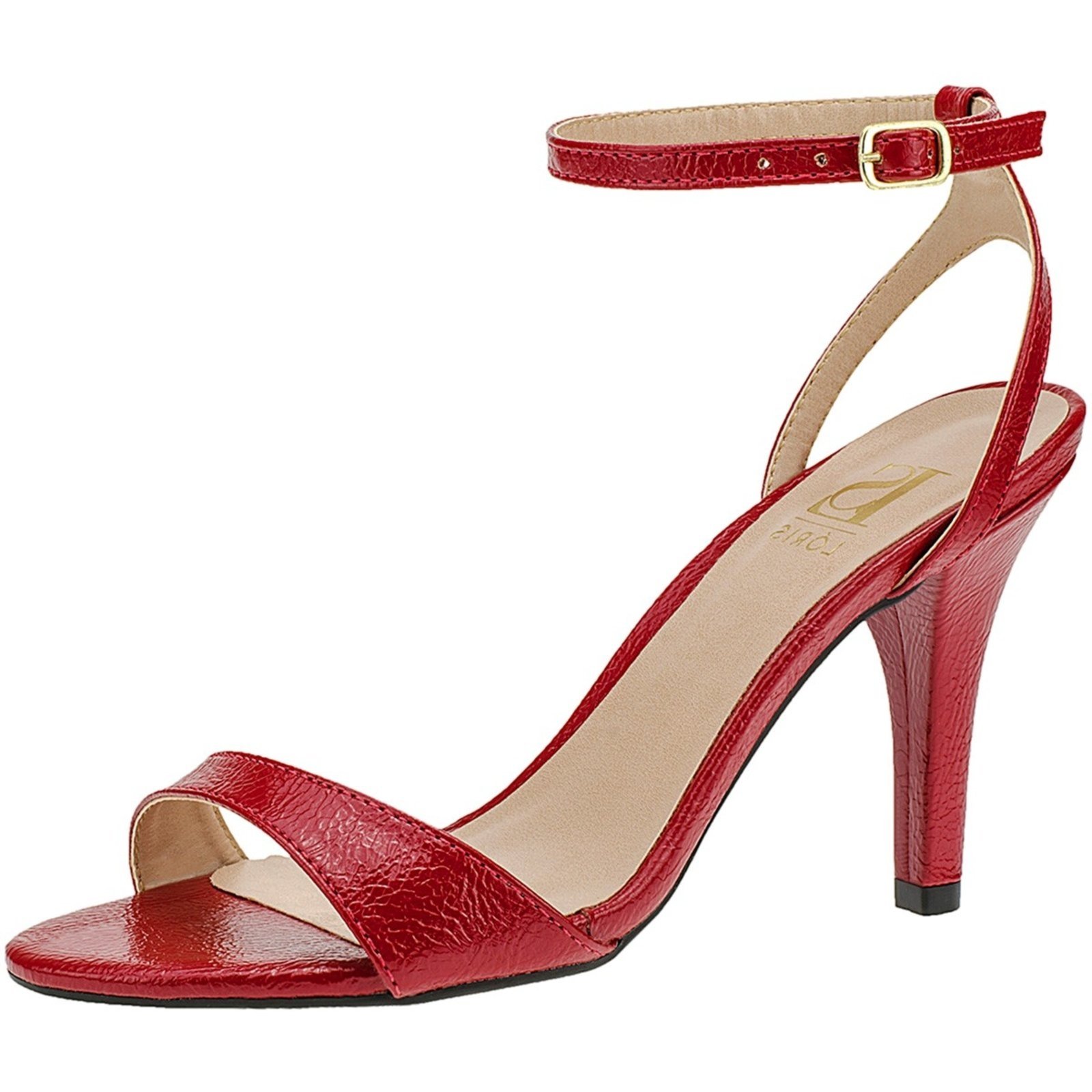 Sandália Lóris Shoes Feminina Gisele Noiva Salto Fino Alto com Traseiro Fivela Bico Redondo 13-134 Vermelho