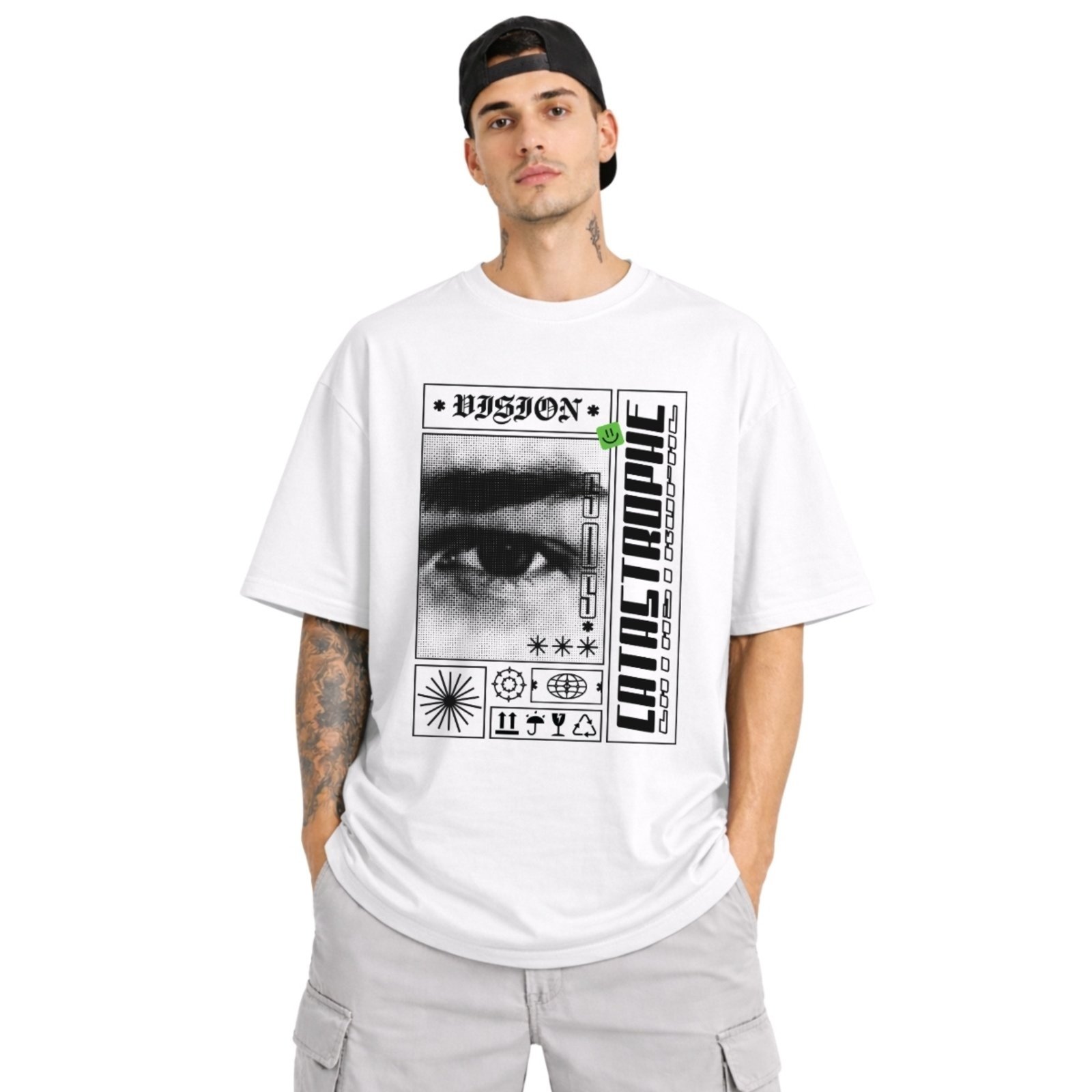 Camiseta Oversized de Algodão Masculina Ideal para Academia e Esportes Gola Redonda Estampado