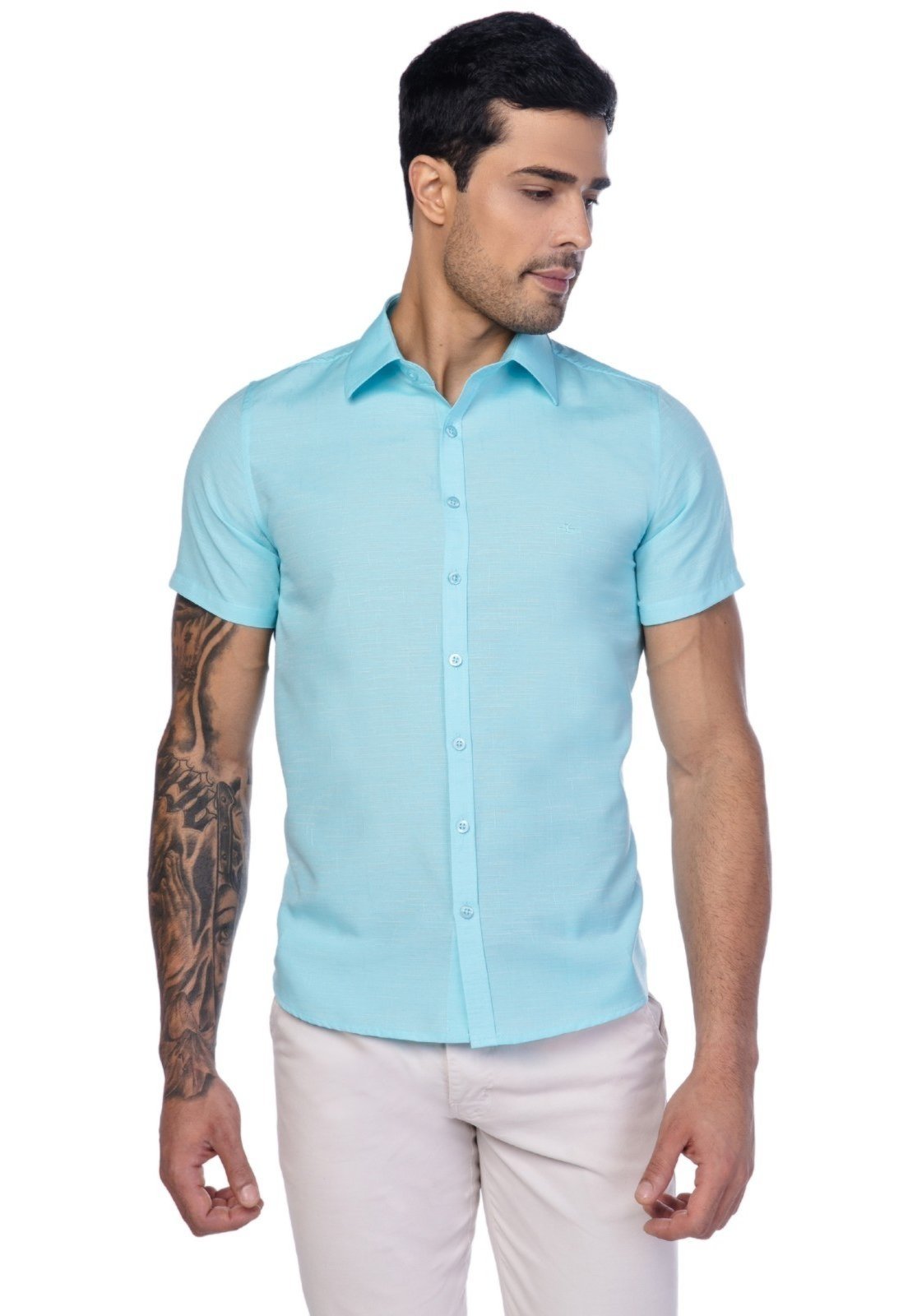 Camisa Social Masculina Slim Slub Manga Curta – Zuggy-zi