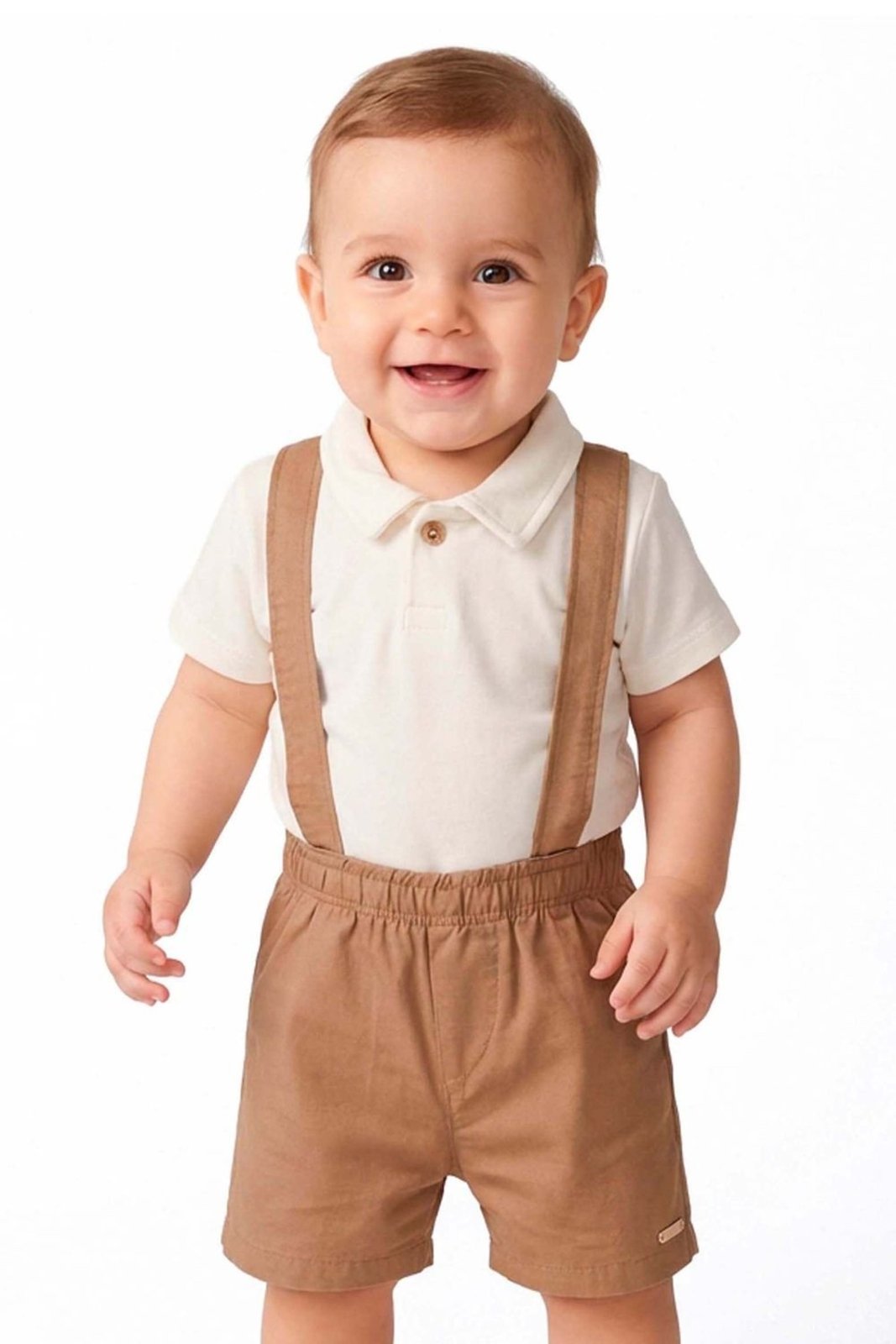 Infantil - Conjunto Menino Polo Suspensório Colorittá Bege