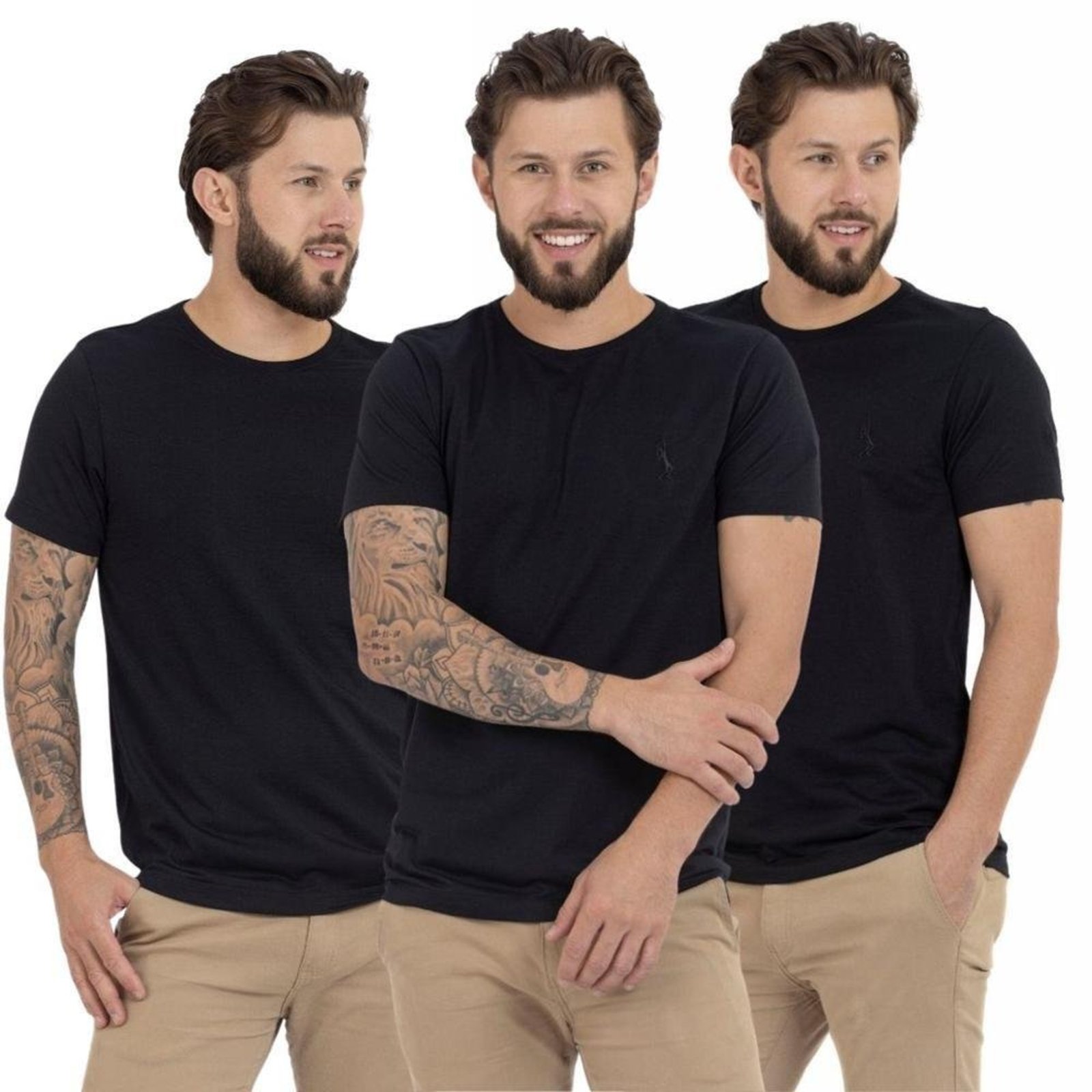 Kit 3 Camiseta Básica Casual Masculina Confortável em Malha Leve