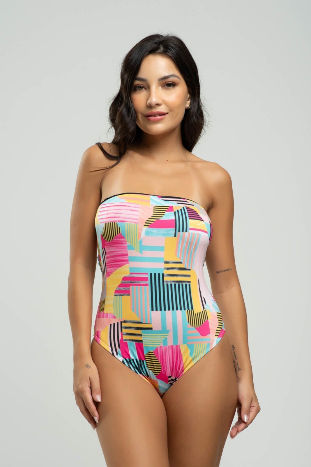 Body Maiô Tomara Que Caia Estampado Moda Praia Feminina Vicbela Amarelo