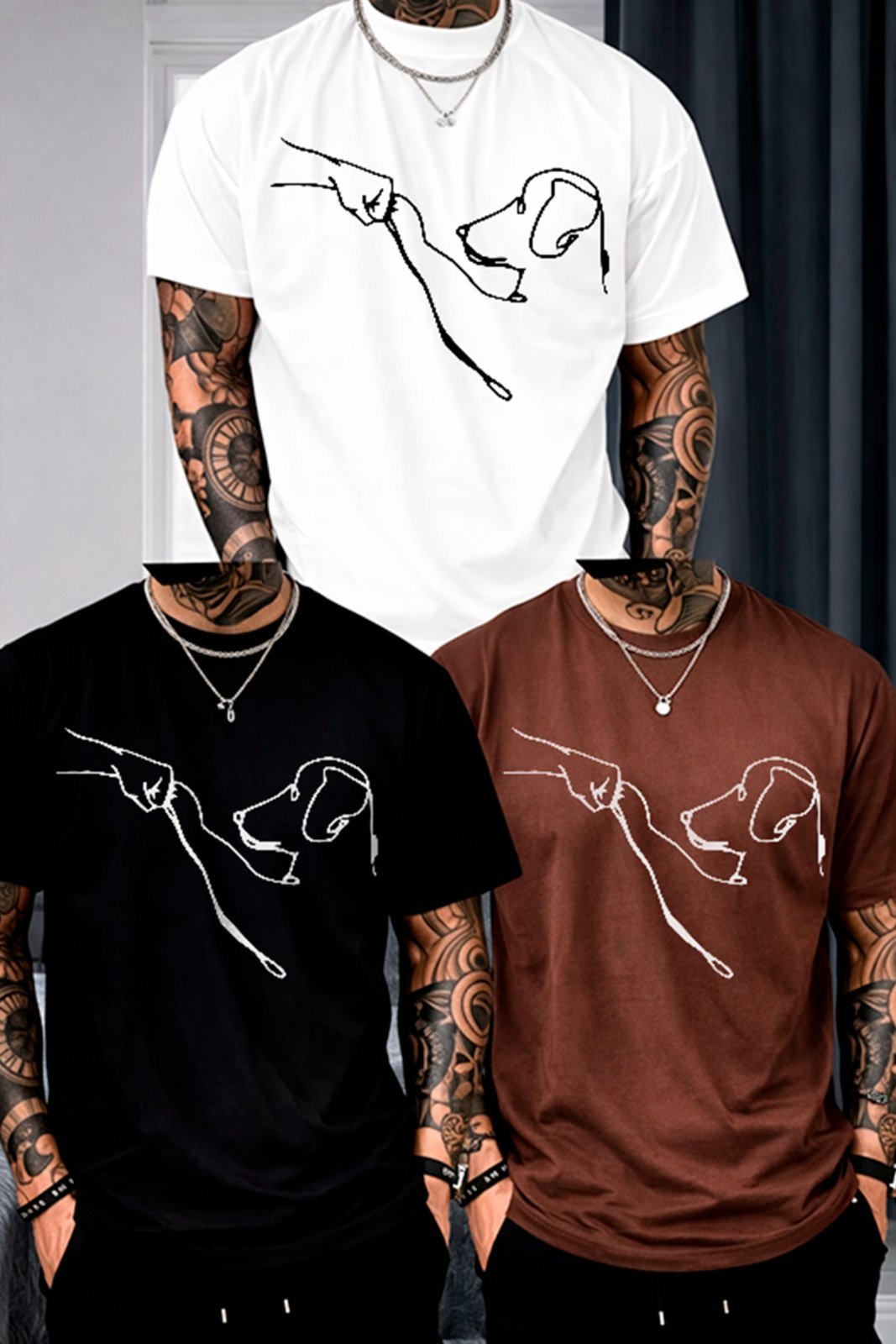 Kit 3 Camisetas Oversized Pet Love Minimalista Conexão Humano e Cachorro