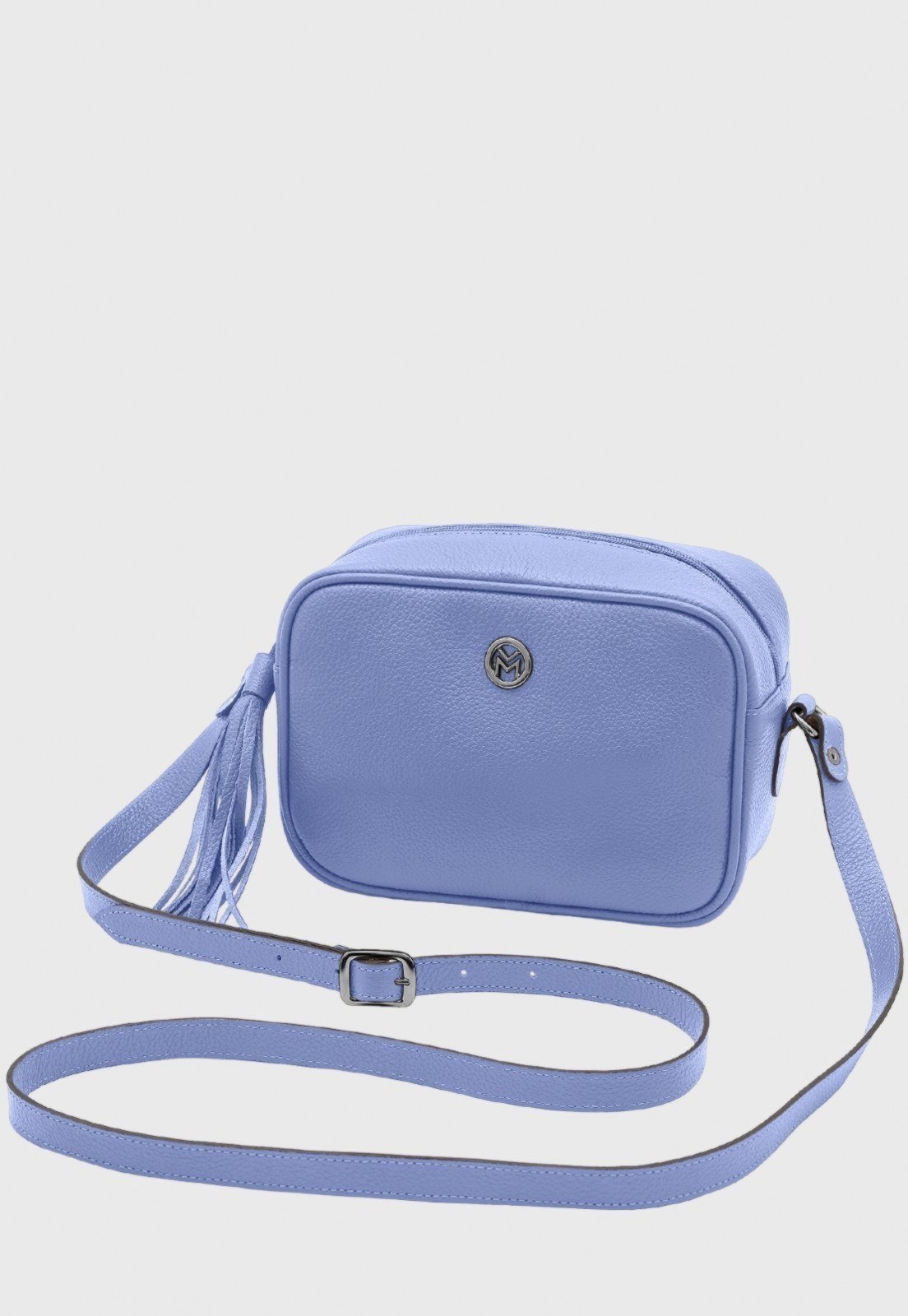 Bolsa Transversal de Couro Mariart Titânio Ciano