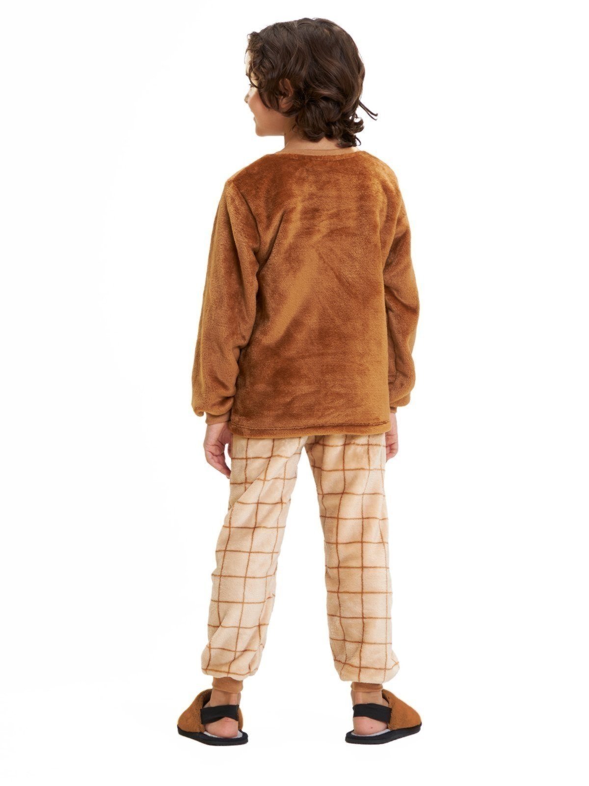 Vista 3 Pijama em Fleece Magicamente Xadrez Fino com Bolso Magicamente Kids marrom Magicamente Kids marrom