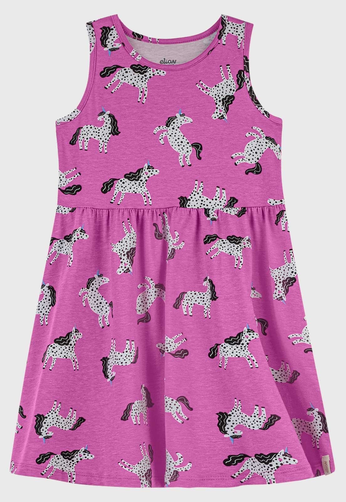 Infantil - Vestido Elian Estampado Unicórnios Rosa