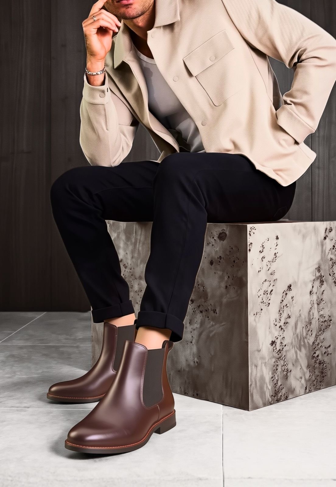 Bota Chelsea Masculina Couro Casual Clube do Sapato de Franca DFT Liveread Café