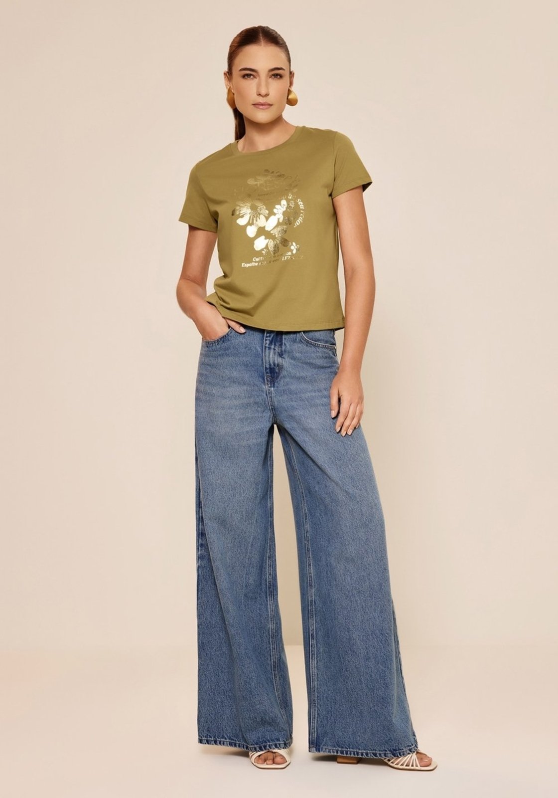 T-shirt De Mangas Curtas Com Estampa