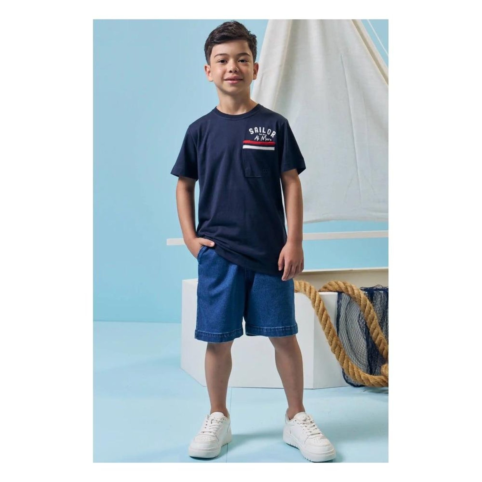 Infantil - Bermuda Jeans Confortável LucBoo Jeans 10 Azul