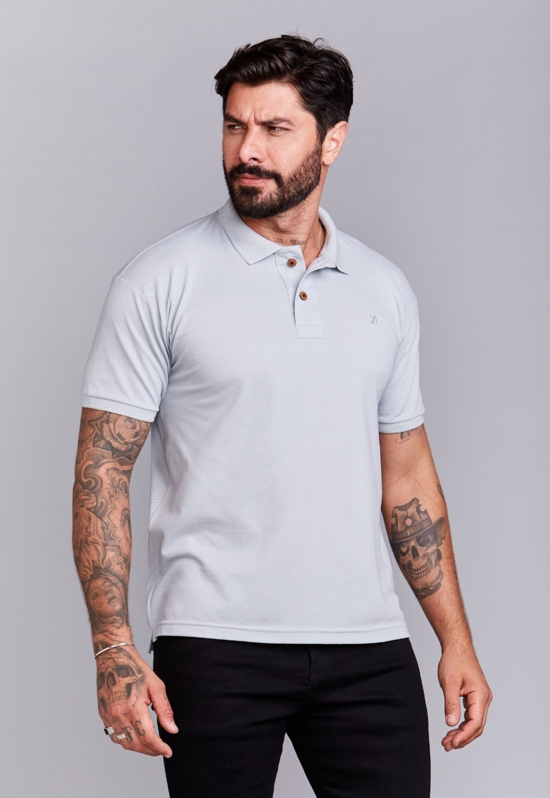 Camisa Polo Piquet Masculina Daze Modas Cinza