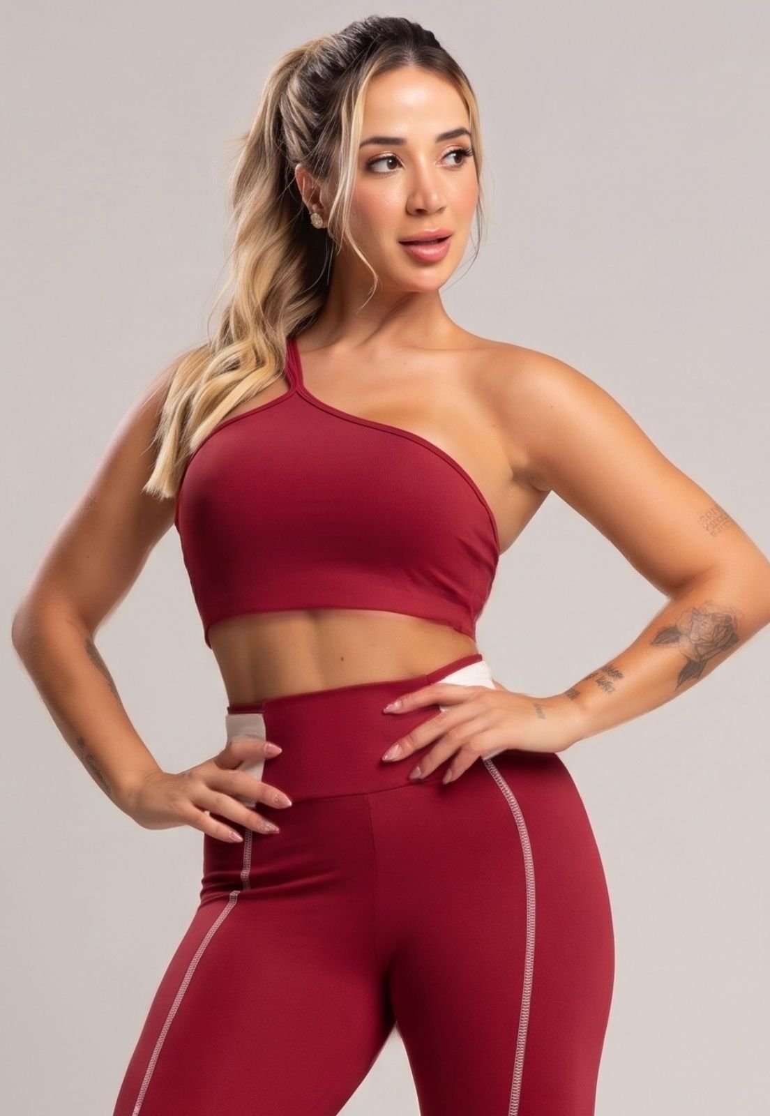 Top Fitness MVB Modas Cropped Duplo Alcinha Poliamida Cherry