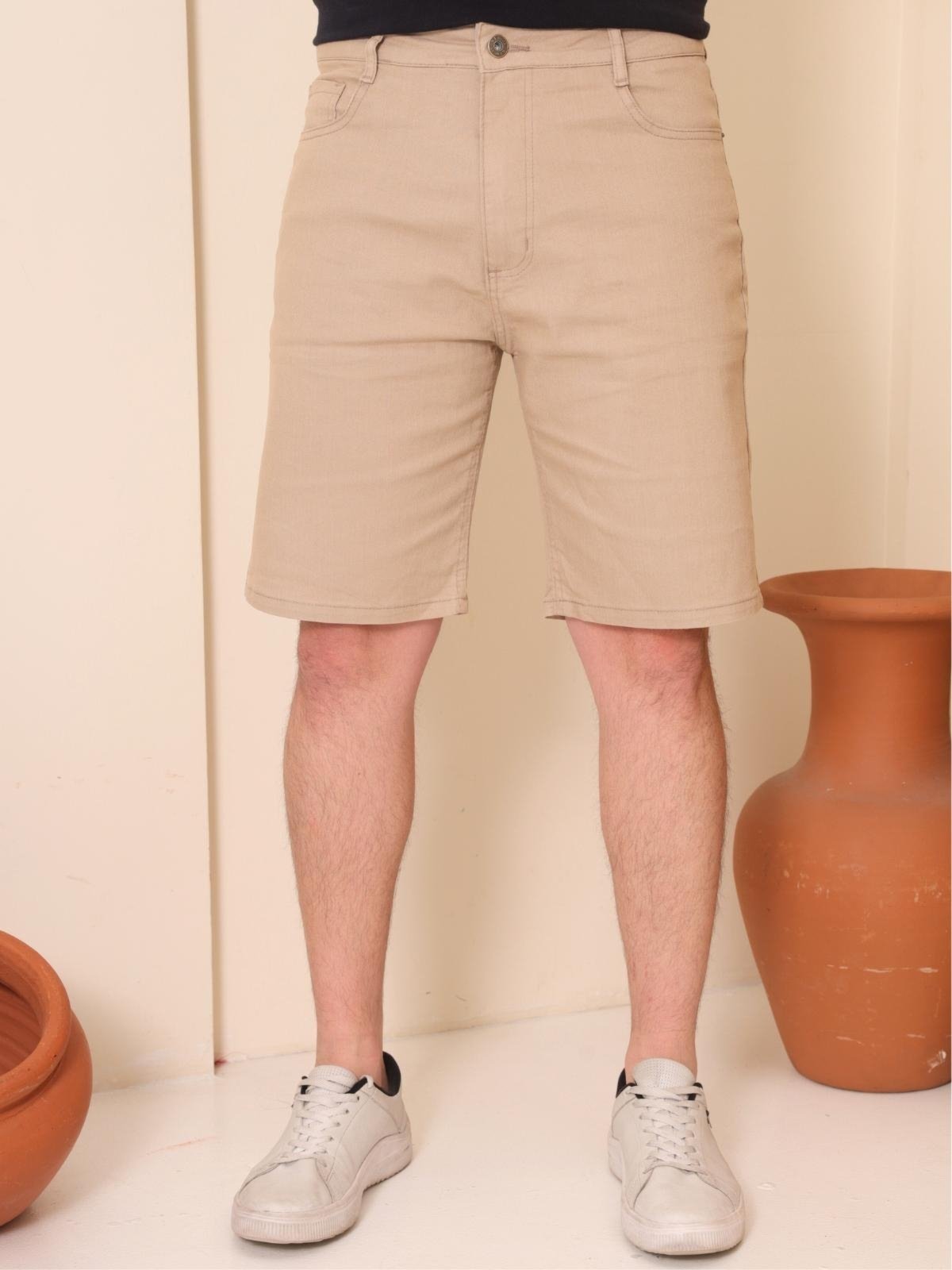 Bermuda Sarja Tradicional Masculina Reduzy Casual Bege