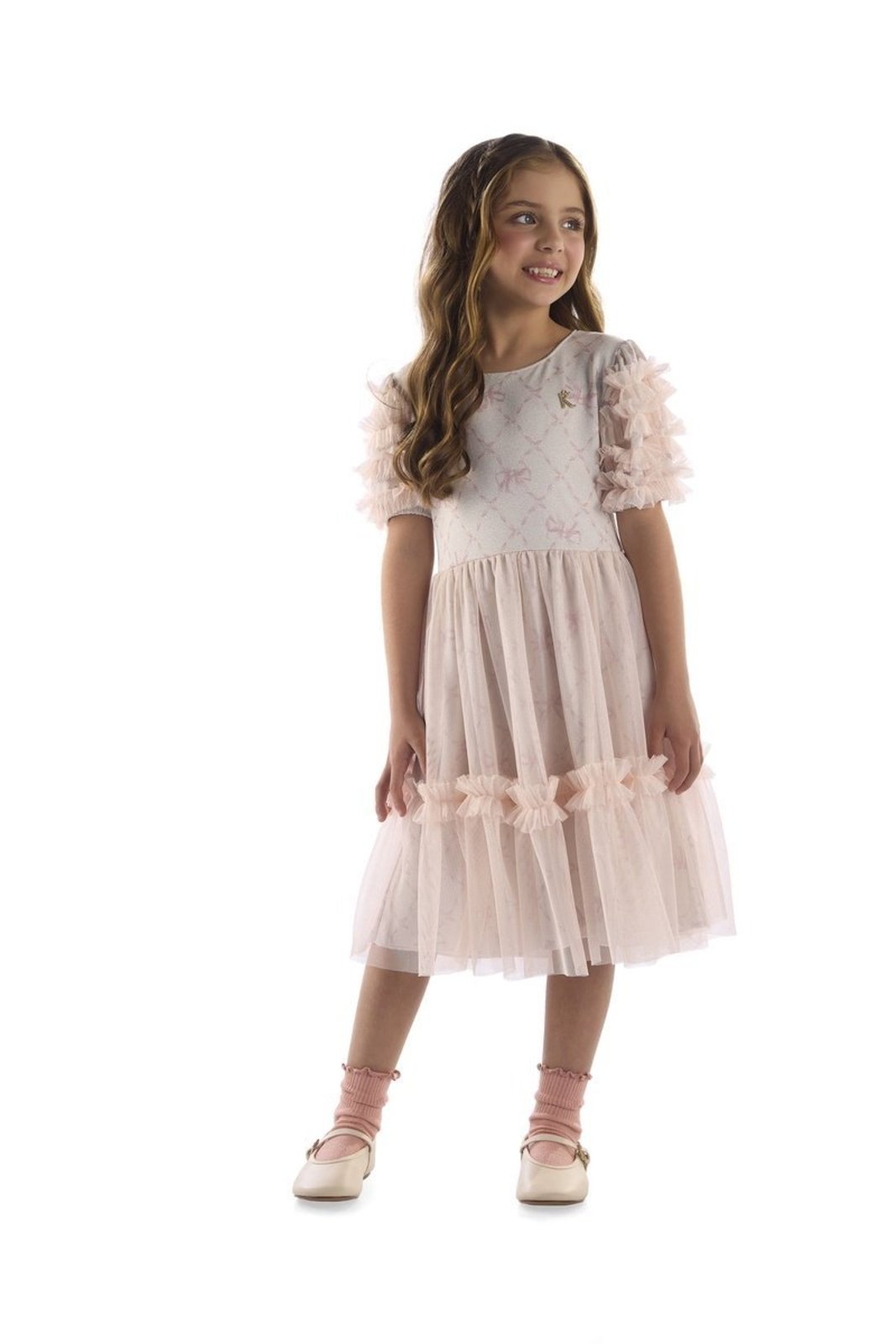 Infantil - Vestido Rosa com Estampa Xadrez de Laços