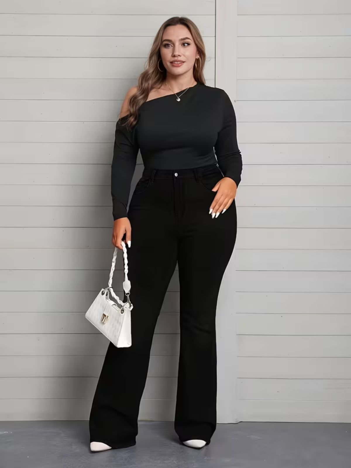Calça Flare Avec Feminina Confortável e Elegante Lavagem Preta