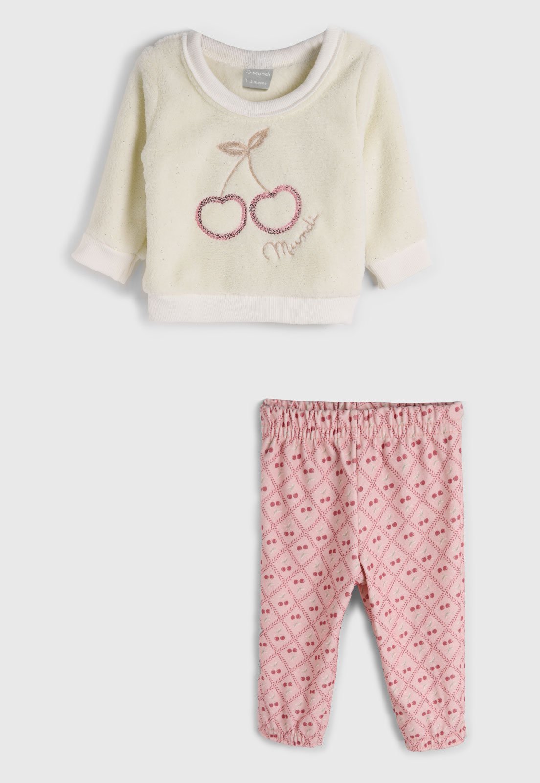 Vista 2 Infantil - Conjunto 2pçs Manga Longa Brandili Mundi Blusa E Calça Cereja Off-White off-white white Brandili Mundi off-white white