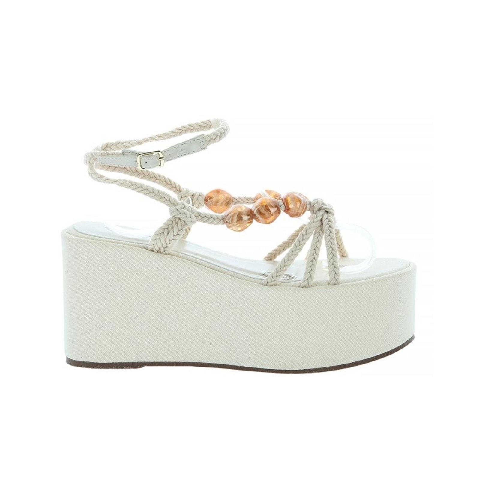 Nicky - Sandália Anabela Plataforma Corda com Pedrarias Off-white