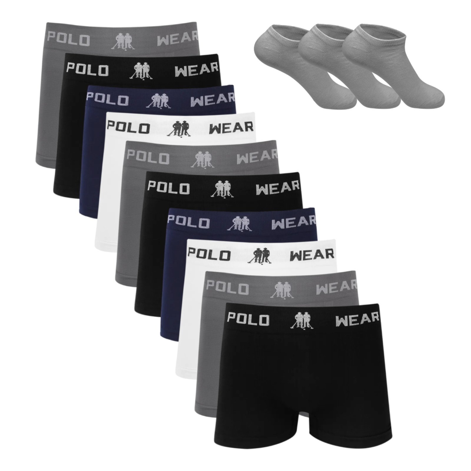 Kit 10 Cueca Boxer Polo Wear Microfibra Sortido + 3 Meias M2 Colorido